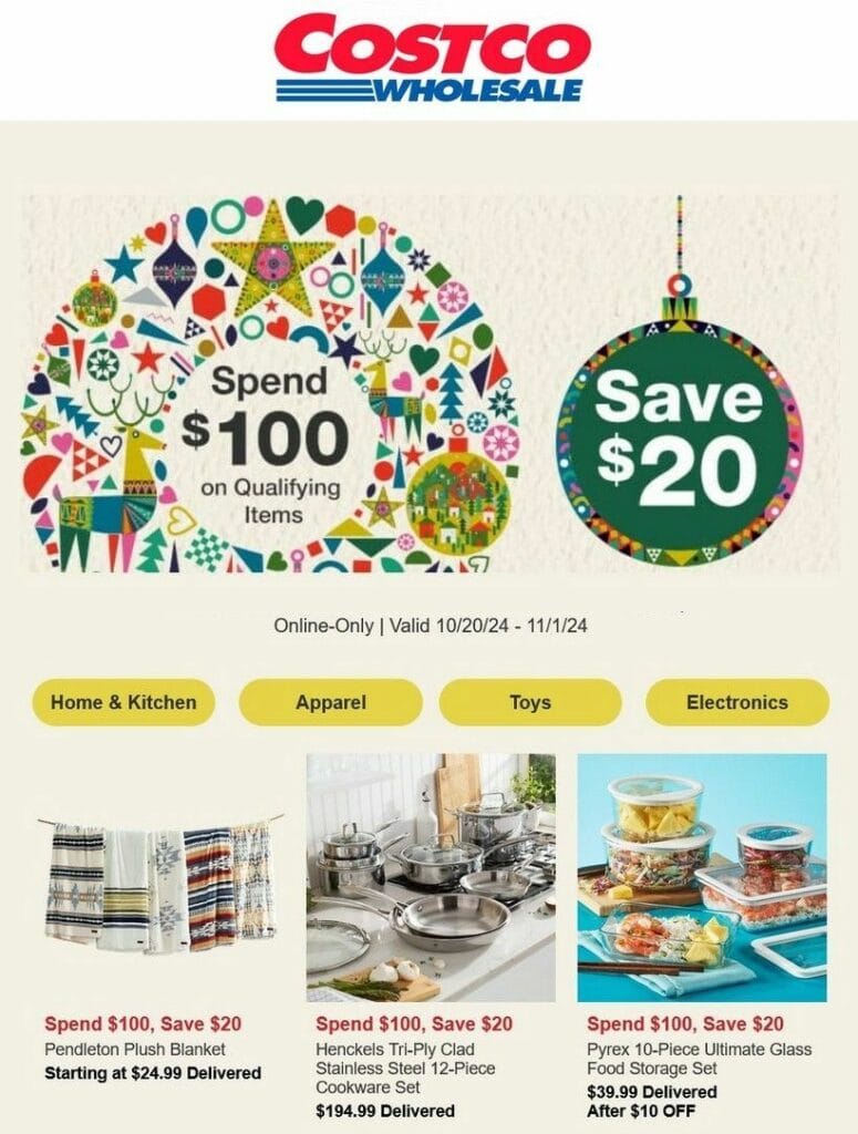 Costco Spend 100 on Qualifying Items and Save 20 Weekly