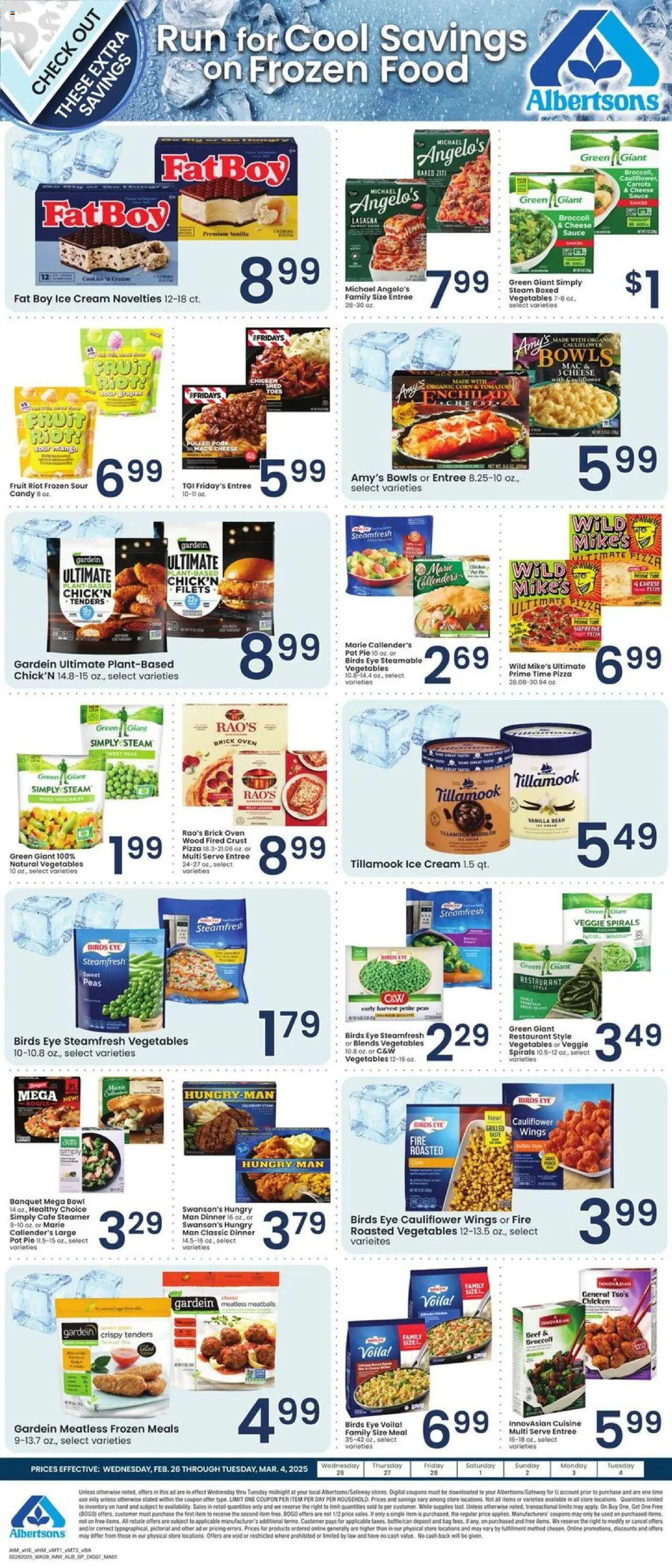 Albertsons Bonus Savings from 02/26/2025 - Flyer - Page number 1 - Cheese, Pizza, Cream, Vegetables, Mango, Cauliflower, Bag, Steamer