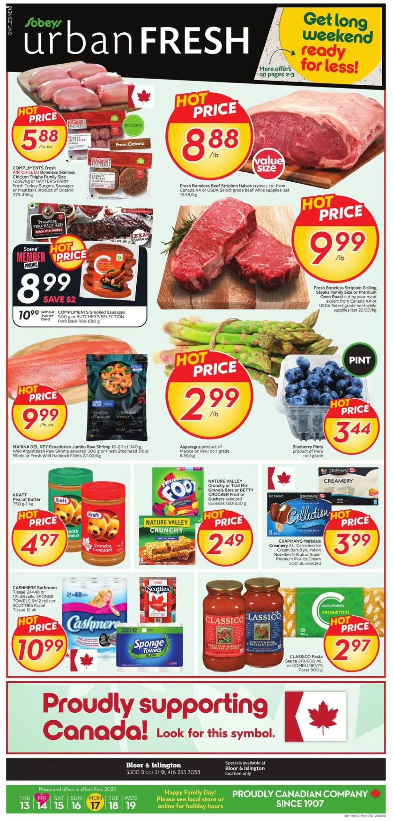 Sobeys flyer valid from Feb 13, 2025 - page number 1 - Butter, Chicken, Beef, Pasta, Cream, Ice cream, Tv, Oven