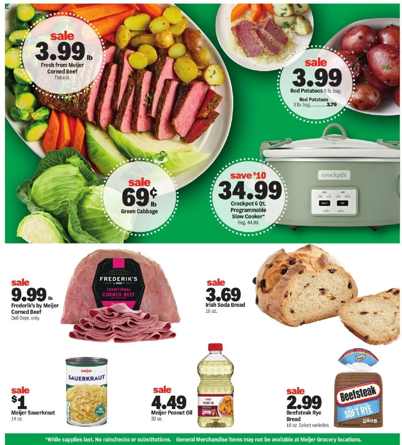MEIJER AD from 03/16/2025 - St Patrick's Day - PREVIEW - Page number 2 - Oil, Bread, Beef, Potatoes, Cabbage