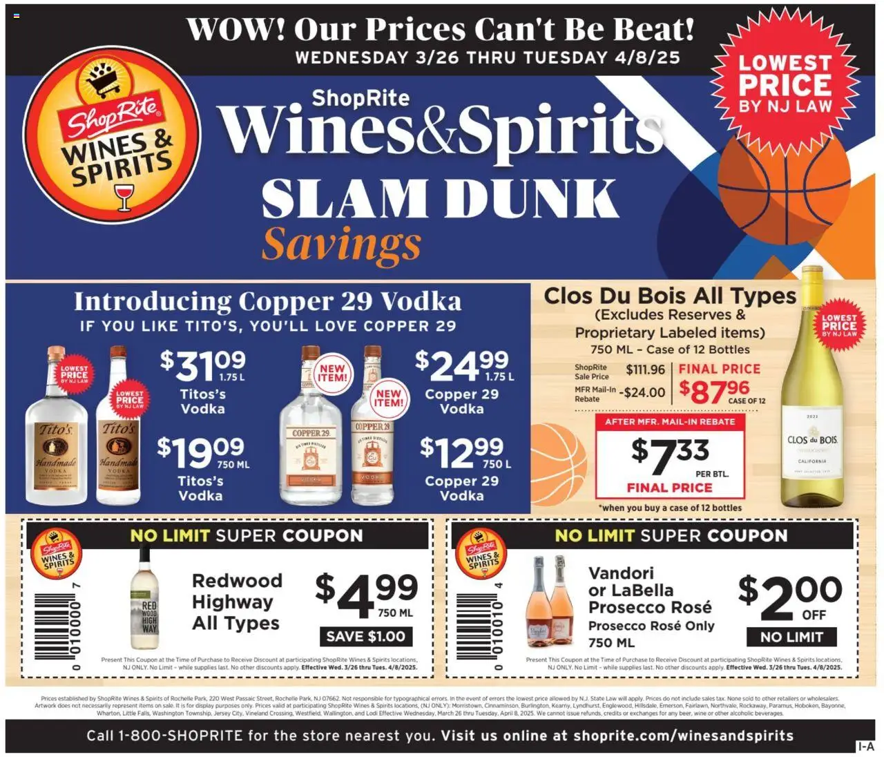 ShopRite Circular from 03/26/2025 >> Weekly Ad, flyer - Page number 1 - Wine, Vodka, Case, Prosecco
