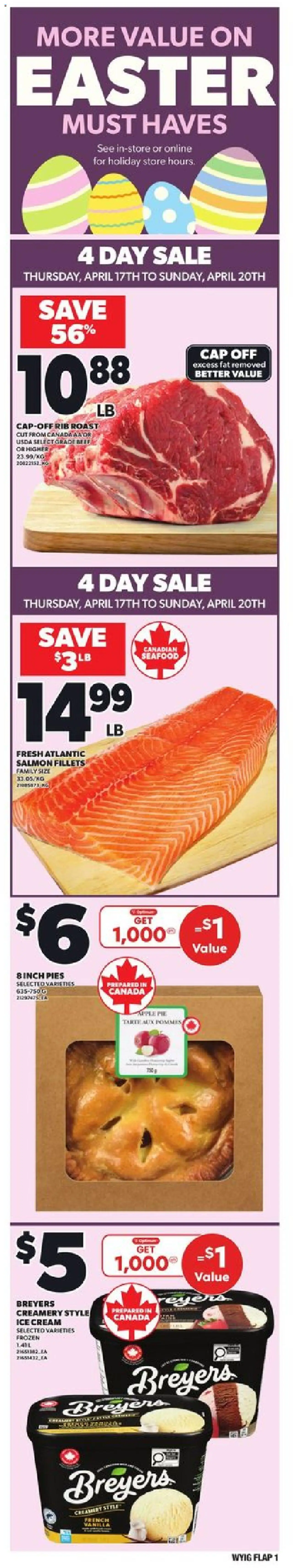 Loblaws flyer valid from Apr 17, 2025 - page number 1 - Beef, Cream, Ice cream, Cap, Ice, Salmon, Roast