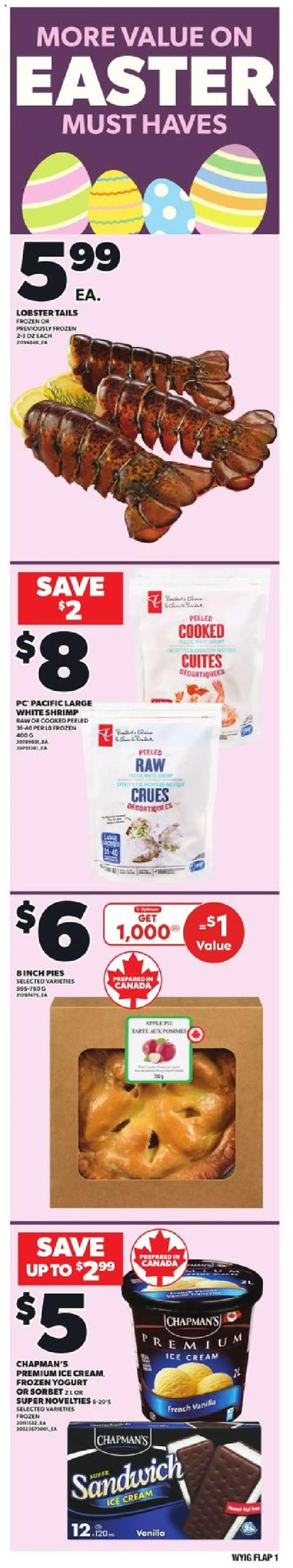 Loblaws flyer valid from Apr 10, 2025 - page number 1 - Yogurt, Cream, Ice cream, PC, Shrimp, Ice, Vanilla
