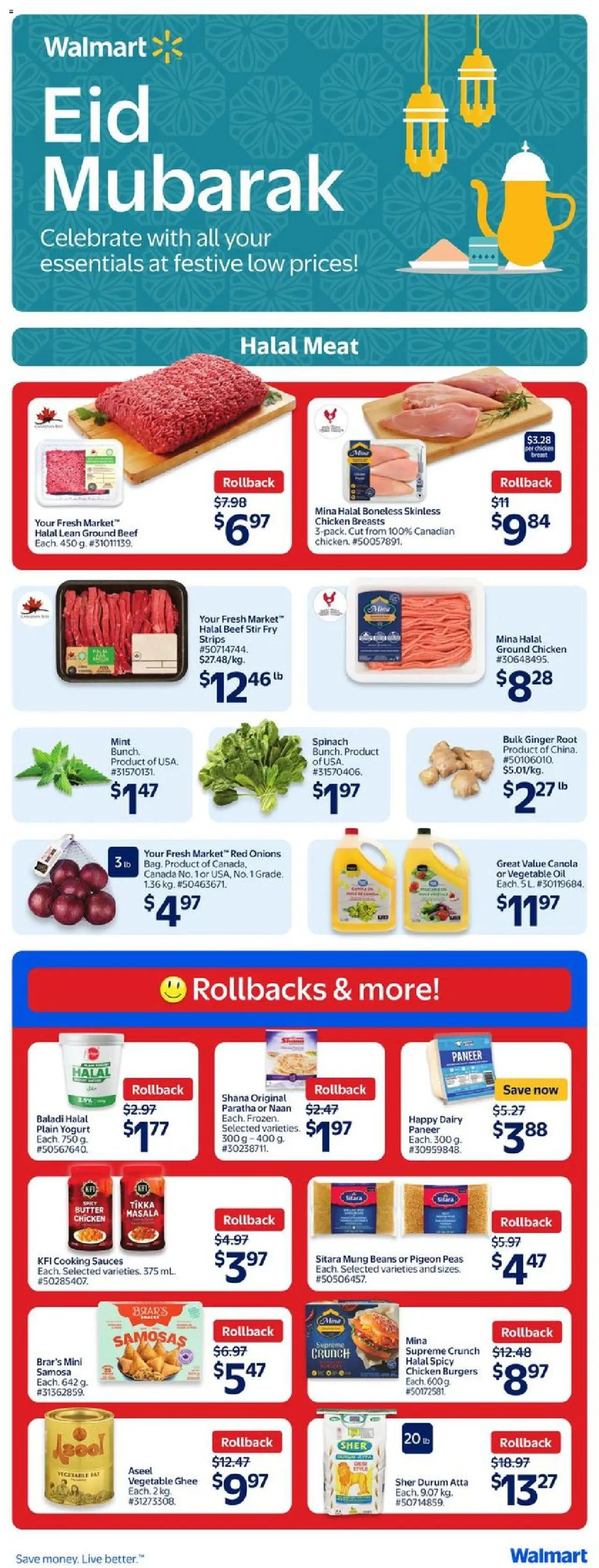Walmart flyer valid from May 29, 2025 - page number 1 - Butter, Oil, Chicken, Chicken breasts, Ghee, Ground beef, Meat, Strips
