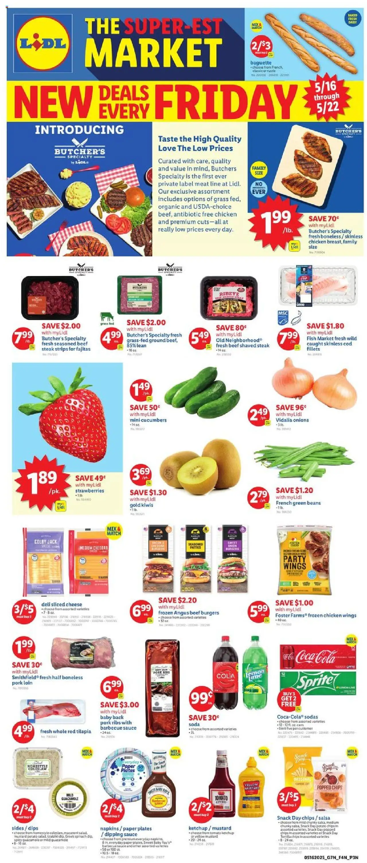 Lidl Weekly Ad - GA from 05/16/2025 - Circular, Weekly flyer - Page number 1 - Pork, Beef, Barbecue sauce, Meat, Paper plates, Tomato, Tortilla chips, Pork ribs