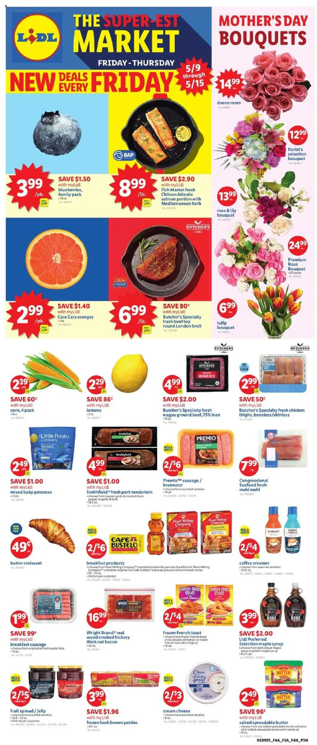 Lidl Weekly Ad - NJ from 05/09/2025 - Circular, Weekly flyer - Page number 1 - Pork, Beef, Cream, Sausage, Honey, Ground coffee, Canola oil, Syrup