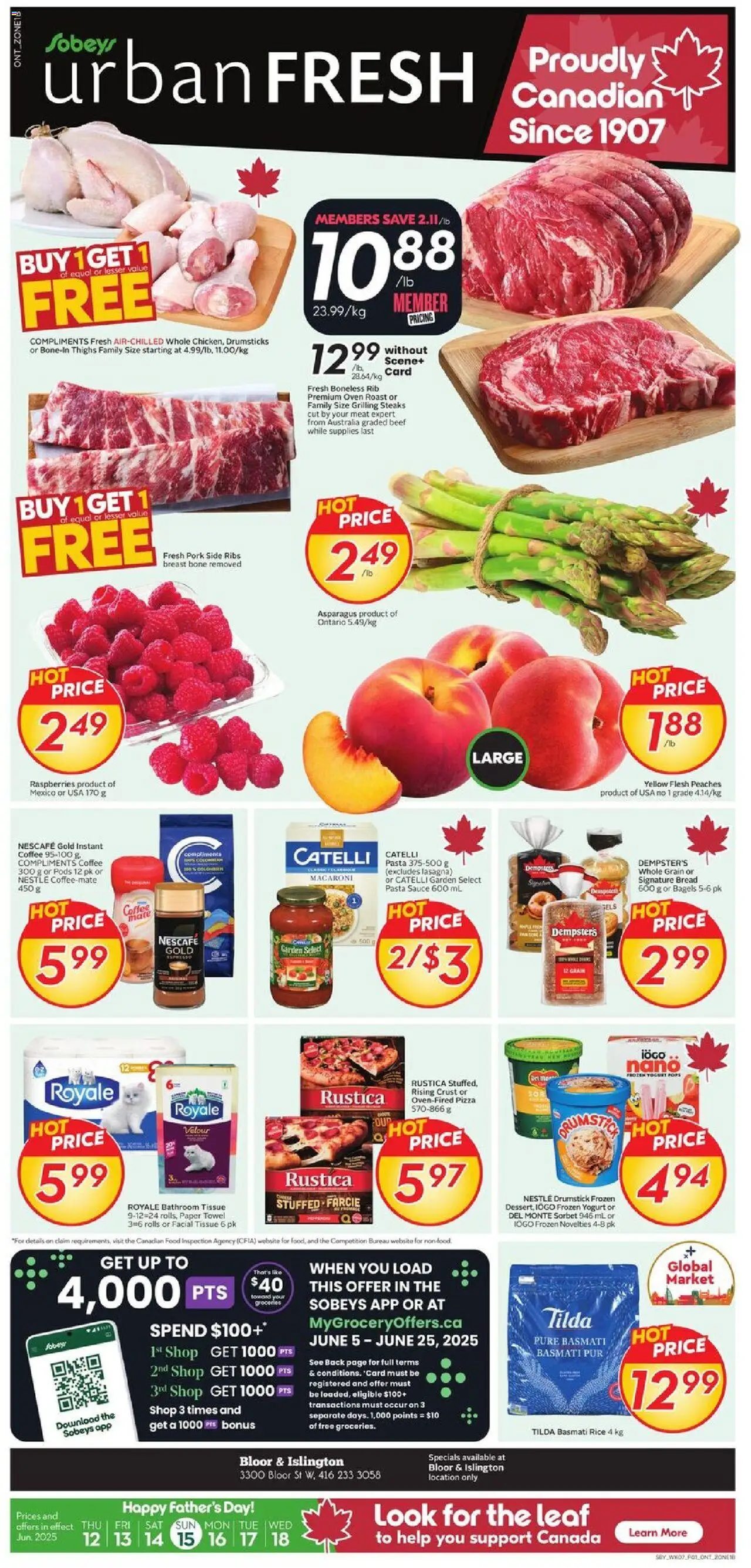 Sobeys flyer valid from Jun 12, 2025 - page number 1 - Yogurt, Coffee, Rice, Oven, Basmati rice, Instant coffee, Meat, Roast