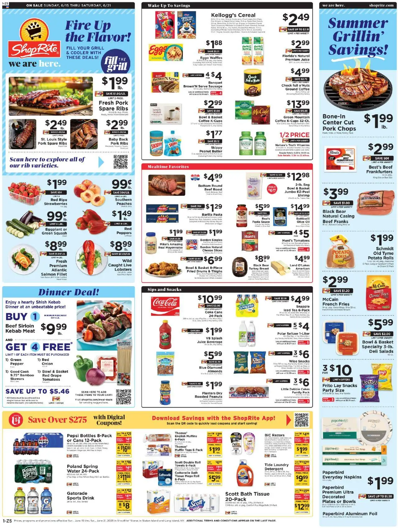 ShopRite Circular from 06/13/2025 >> Weekly Ad, flyer - Page number 1 - Cheese, Sauce, Muffin, Peanut butter, Beef sirloin, Turkey breast, Salmon, Sports drink
