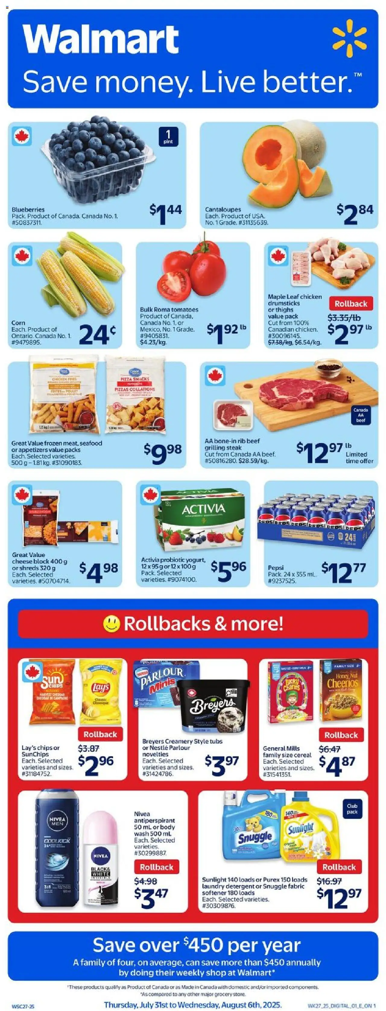 Walmart flyer valid from Jul 31, 2025 - page number 1