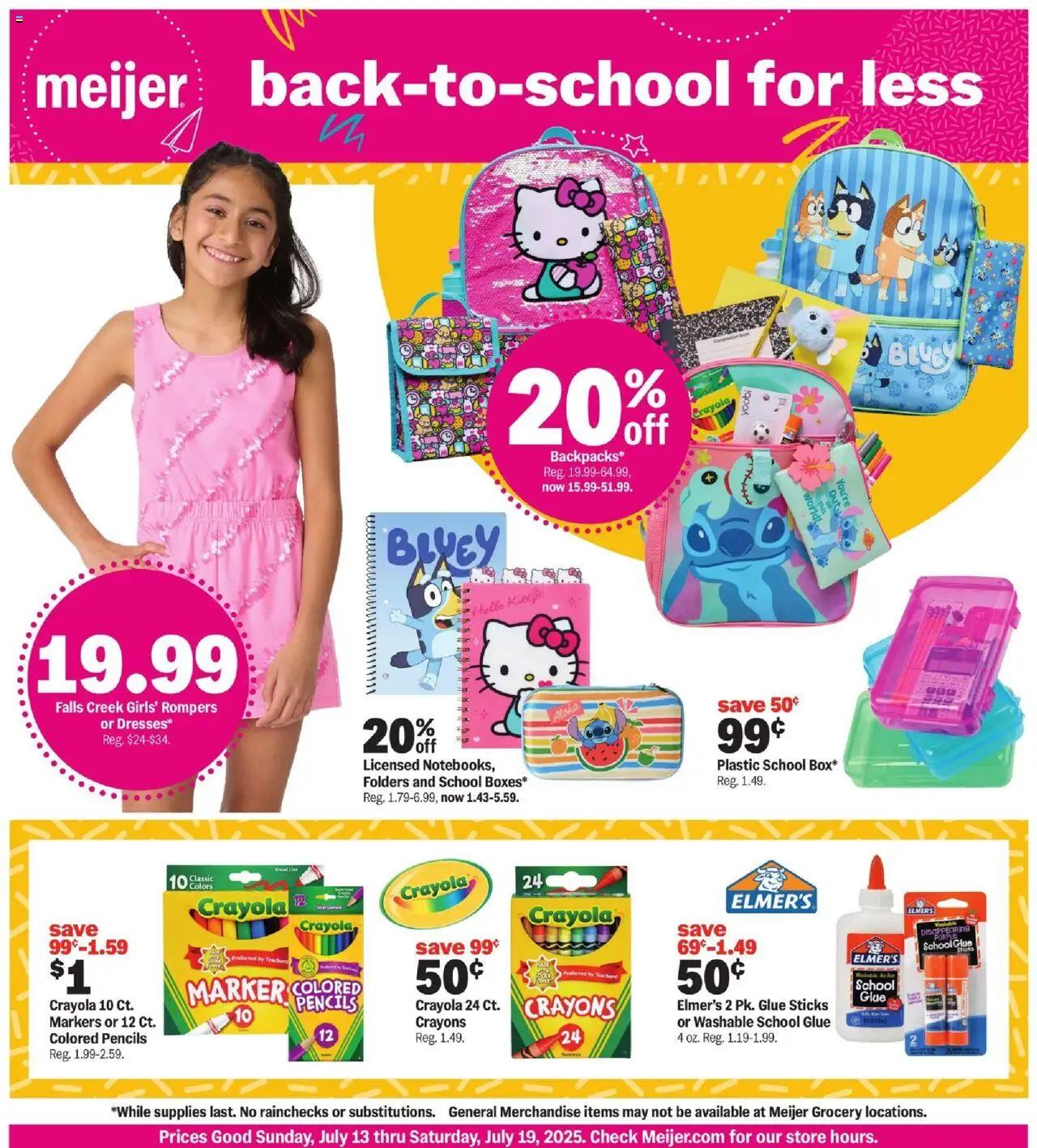 MEIJER AD from 07/13/2025 - Back to School for Less - PREVIEW - Page number 1