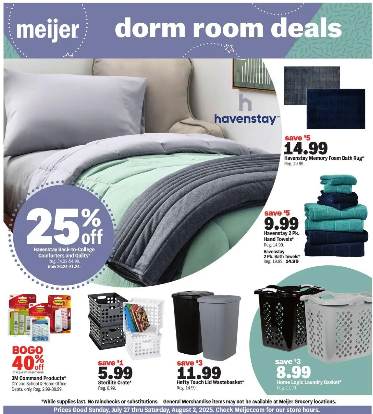 MEIJER AD from 07/27/2025 - Dorm room deals - PREVIEW - Page number 1 - Bath, Foam