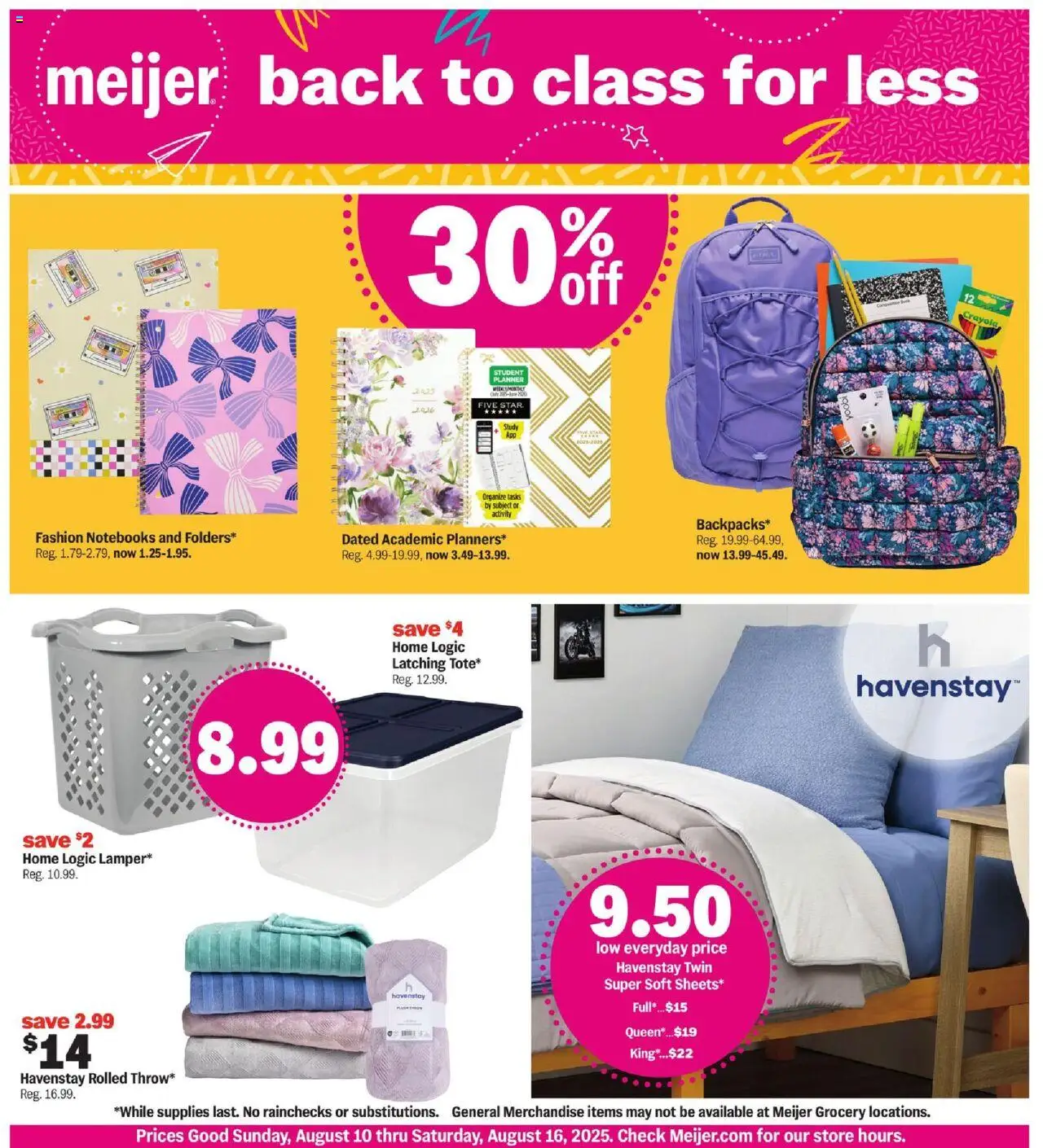 MEIJER AD from 08/10/2025 - Back to Class for Less - PREVIEW - Page number 1