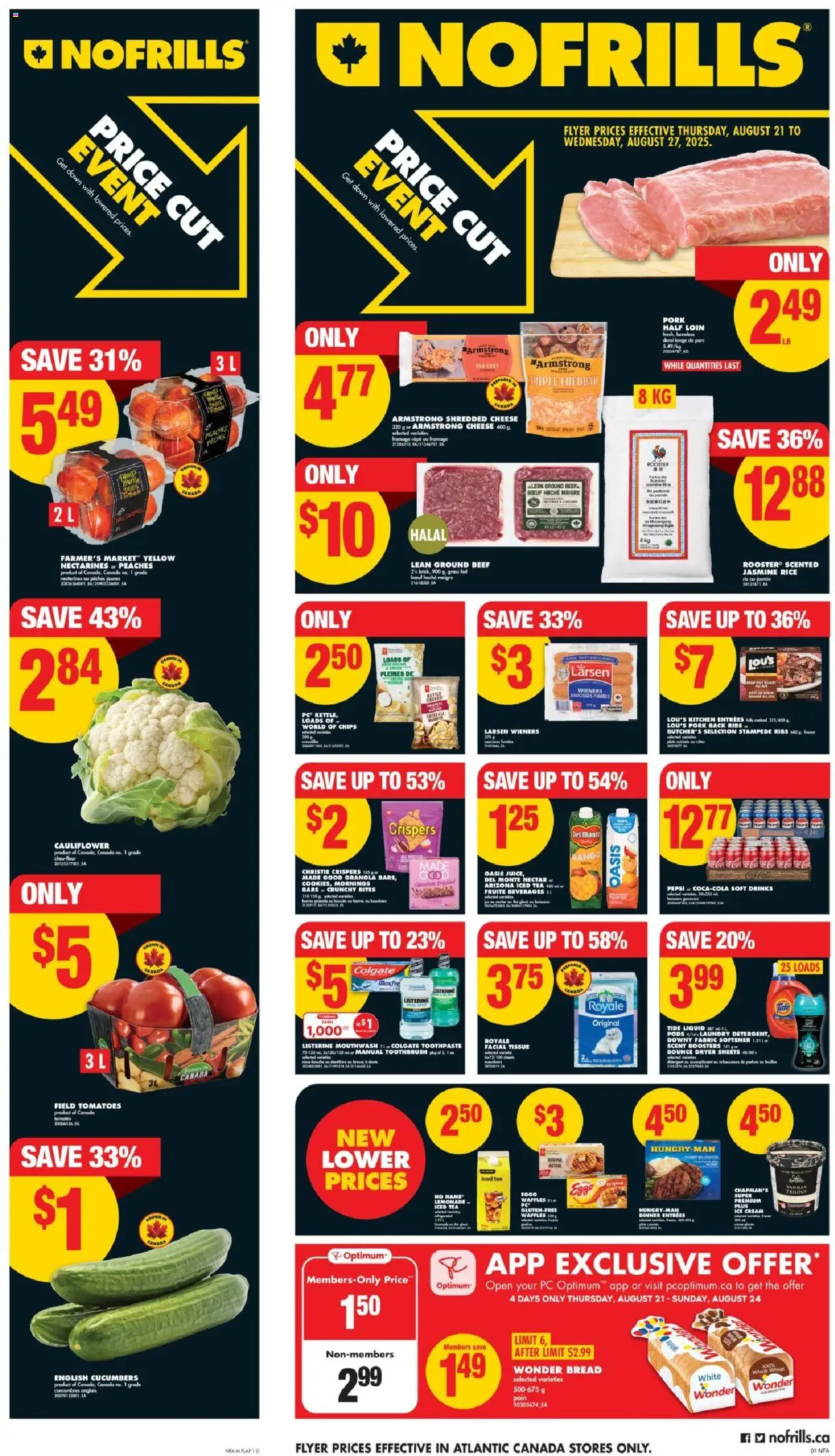 No Frills flyer valid from Aug 21, 2025 - page number 1 - Ice cream, Chocolate, PC, Ice, Mouthwash, Tomatoes, Beef, Dryer