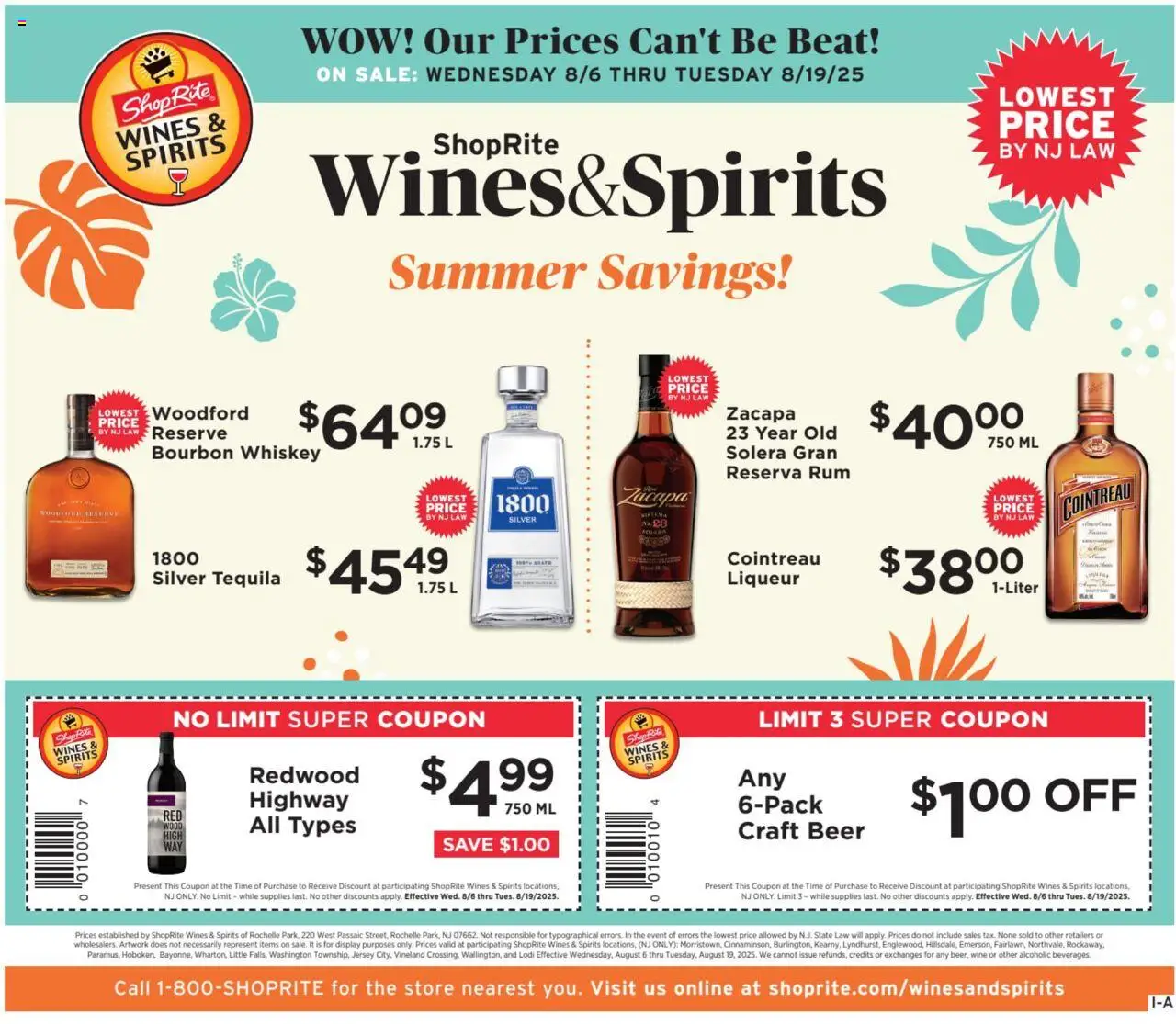 ShopRite Circular from 08/06/2025 >> Weekly Ad, flyer - Page number 1 - Beer, Tequila, Wine, Bourbon, Whiskey, Rum