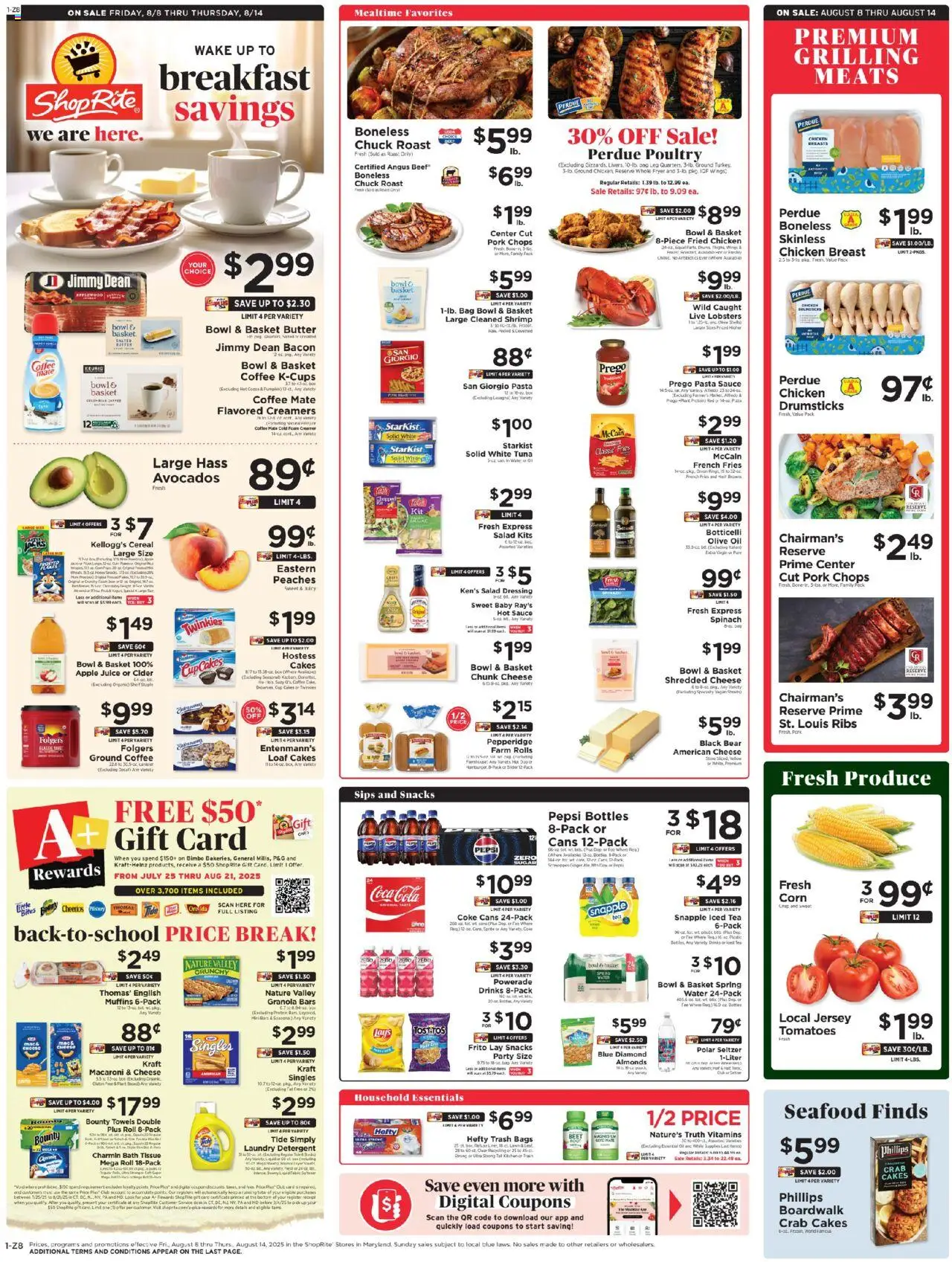 ShopRite Circular from 08/08/2025 >> Weekly Ad, flyer - Page number 1 - Desk, Beet, Shrimp, Butter, Muffins, Poultry, Ground coffee, Iced tea