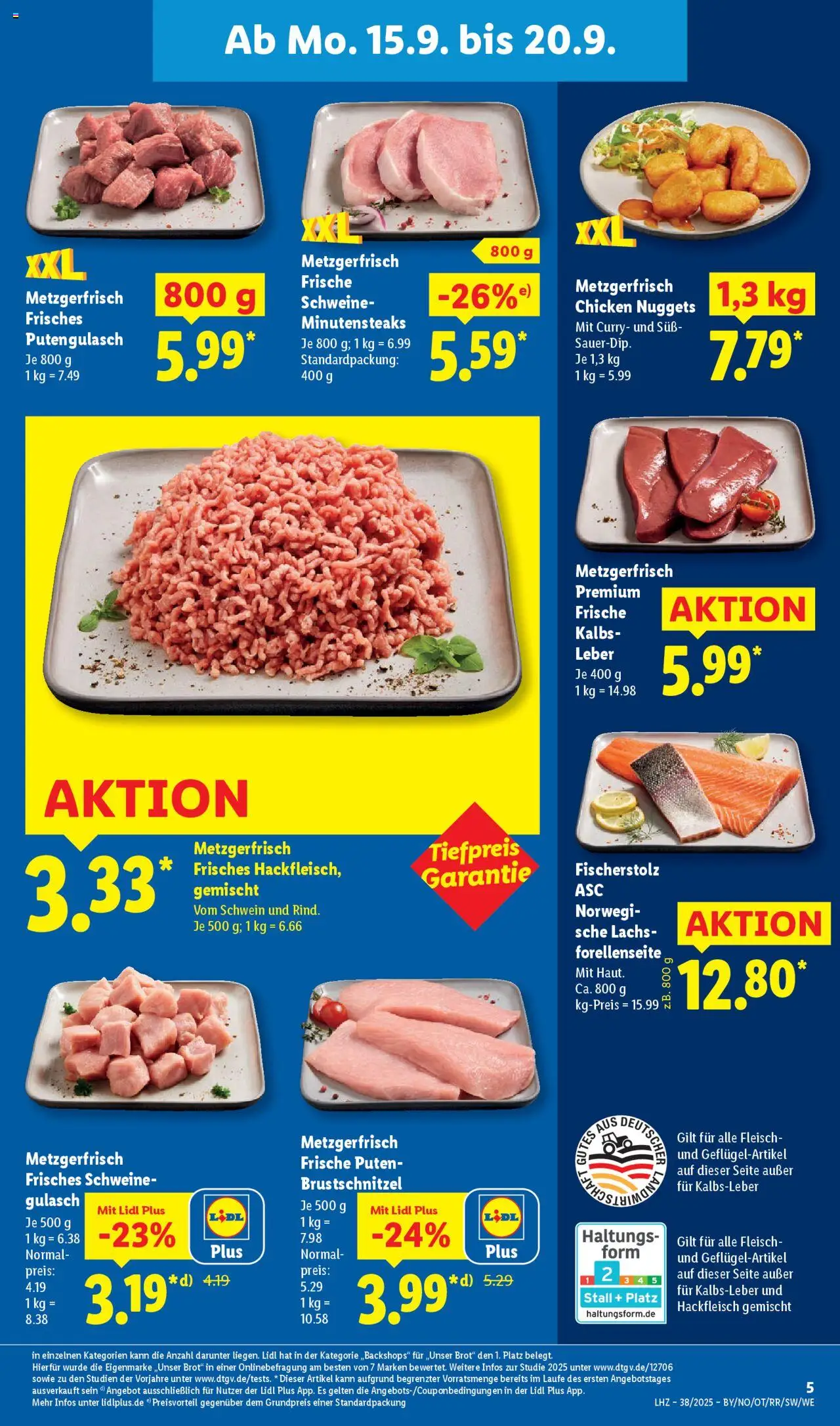 Lidl Prospekt Aarbergen – gültig ab 15.09.2025 | Seite: 11 | Produkte: Kalbsleber, Lachs, Brot, Fleisch