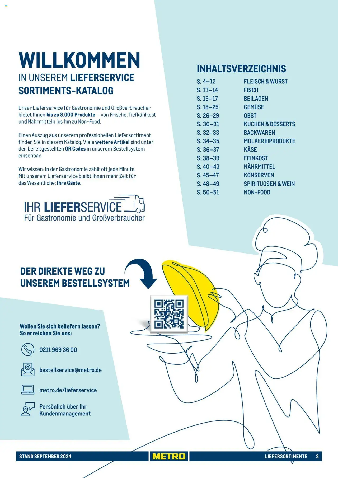 Metro  Sortimentskatalog Lieferservice – gültig ab 17.09.2024 | Seite: 3 | Produkte: Fisch, Gemüse, Wurst, Wein
