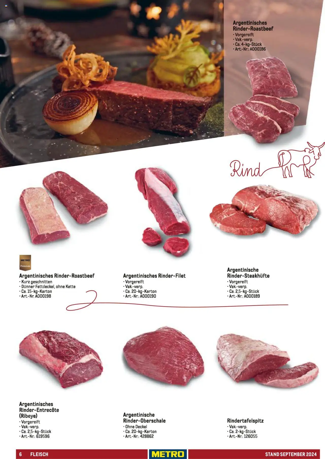 Metro  Sortimentskatalog Lieferservice – gültig ab 17.09.2024 | Seite: 6 | Produkte: Rinderfilet, Fleisch