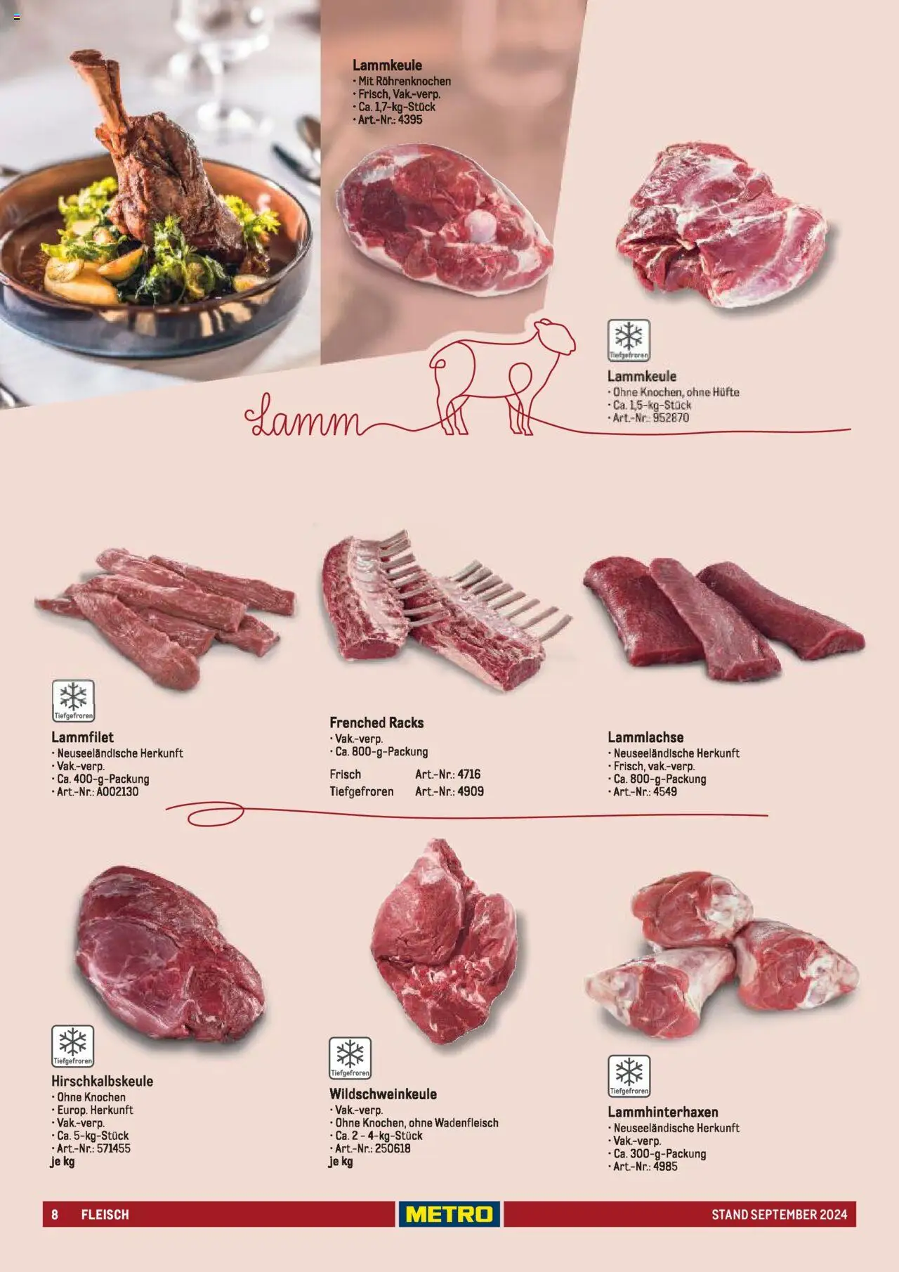 Metro  Sortimentskatalog Lieferservice – gültig ab 17.09.2024 | Seite: 8 | Produkte: Lammkeule, Fleisch
