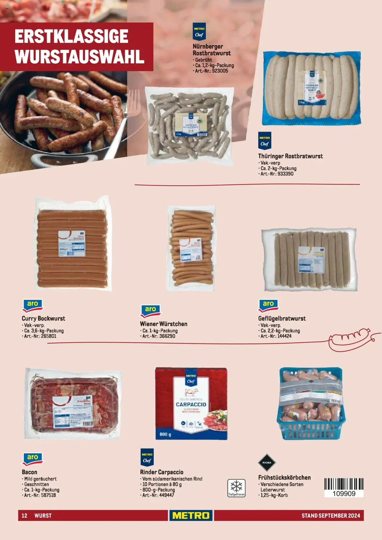 Metro  Sortimentskatalog Lieferservice – gültig ab 17.09.2024 | Seite: 12 | Produkte: Bockwurst, Wiener wurstchen, Wurst