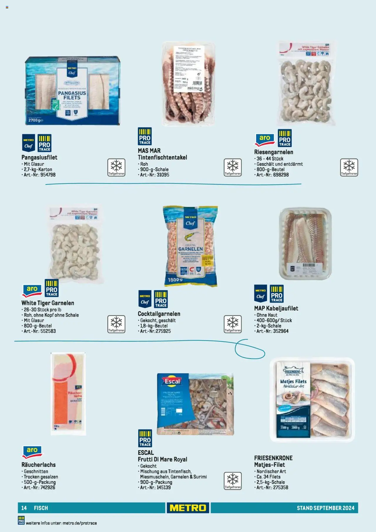 Metro  Sortimentskatalog Lieferservice – gültig ab 17.09.2024 | Seite: 14 | Produkte: Garnelen, Fisch, Lachs, Räucherlachs