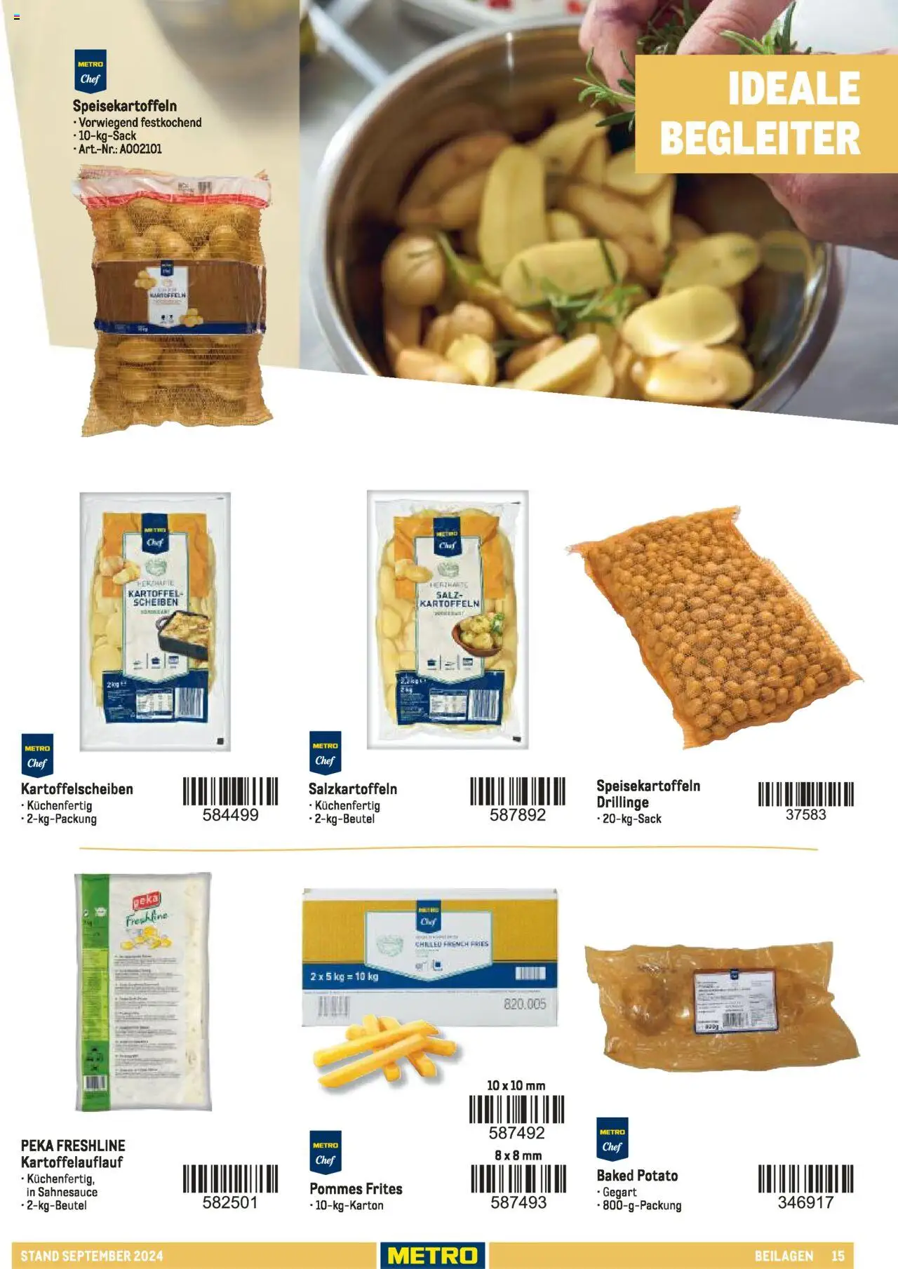 Metro  Sortimentskatalog Lieferservice – gültig ab 17.09.2024 | Seite: 15 | Produkte: Pommes, Pommes frites, Kartoffeln, Salz