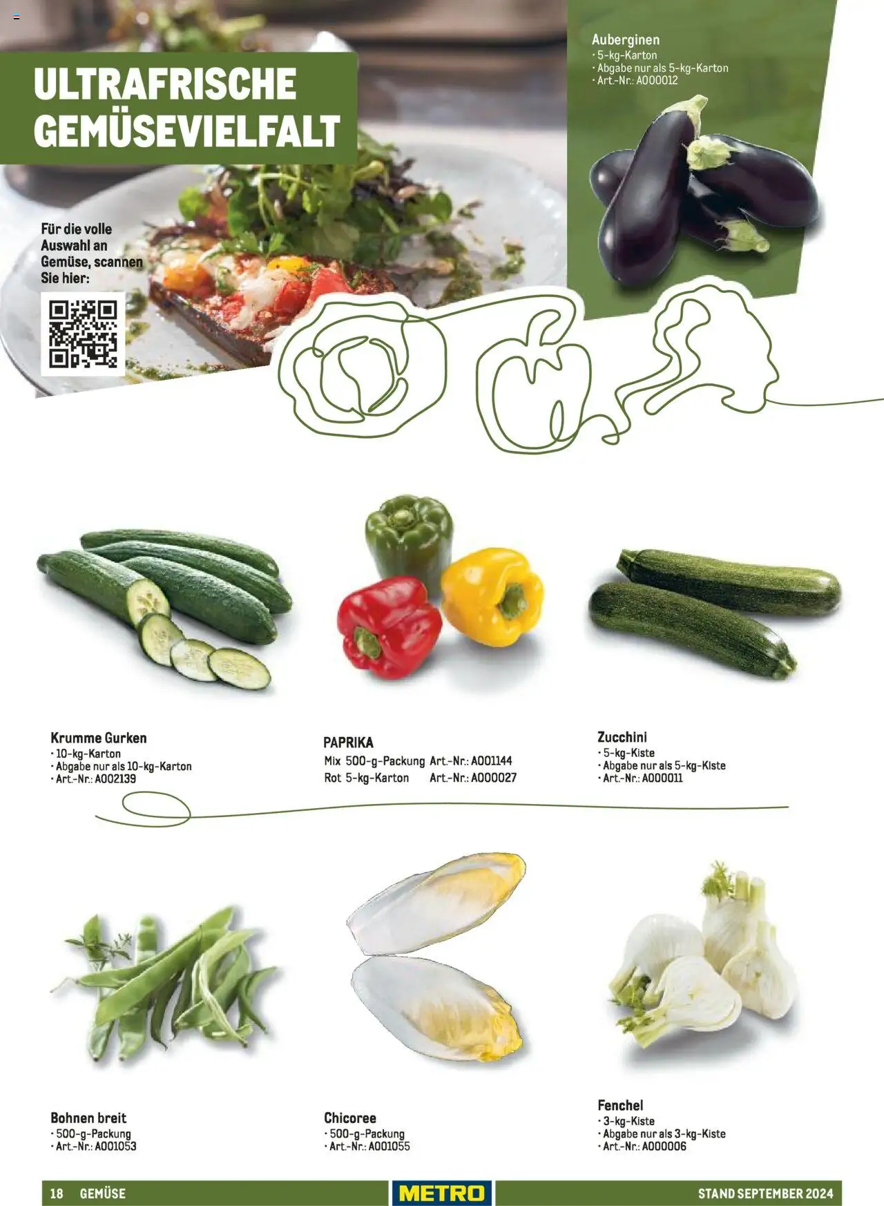 Metro  Sortimentskatalog Lieferservice – gültig ab 17.09.2024 | Seite: 18 | Produkte: Gemüse, Paprika, Zucchini, Gurken