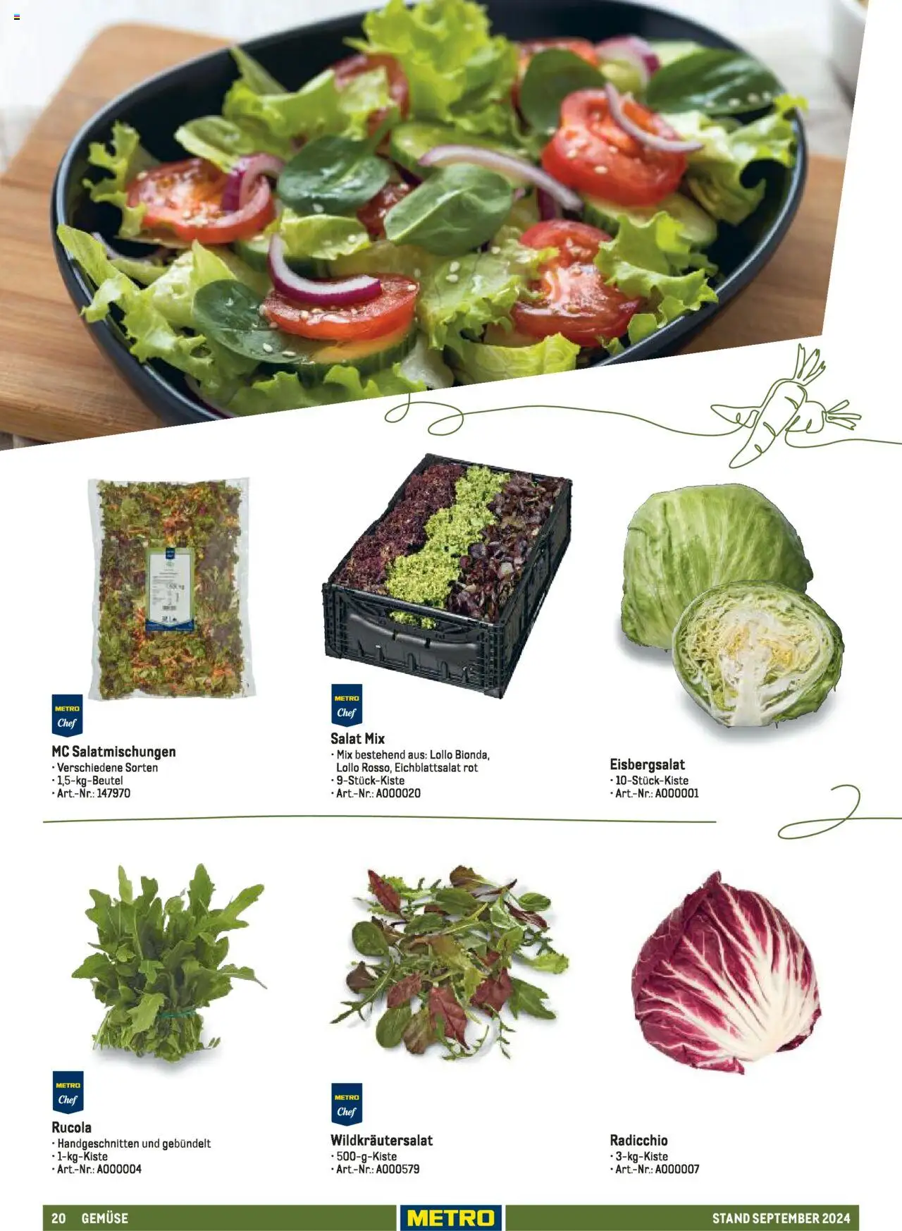 Metro  Sortimentskatalog Lieferservice – gültig ab 17.09.2024 | Seite: 20 | Produkte: Rucola, Eisbergsalat, Gemüse, Salat