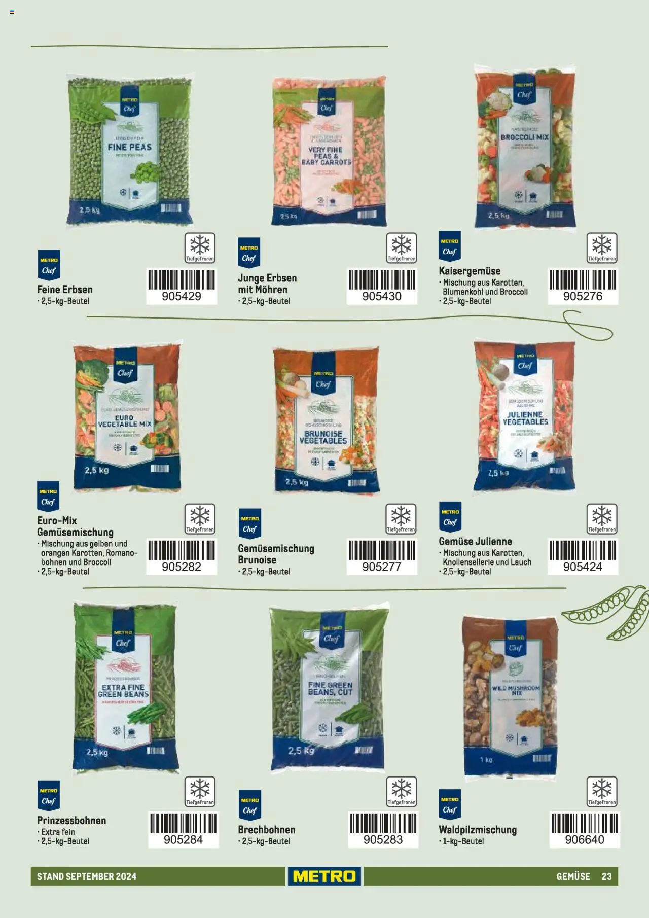 Metro  Sortimentskatalog Lieferservice – gültig ab 17.09.2024 | Seite: 23 | Produkte: Orangen, Mohren, Gemüse, Erbsen