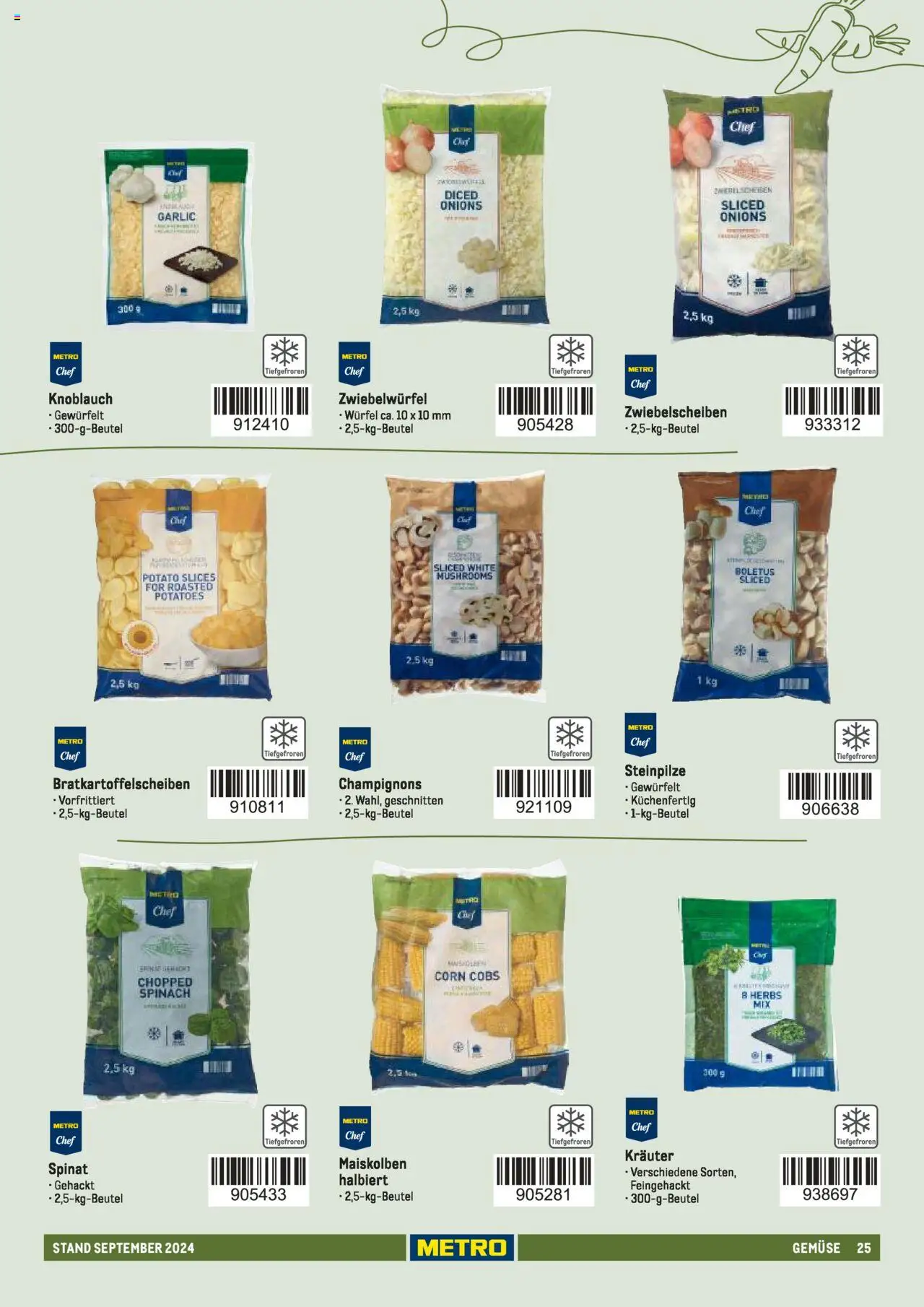 Metro  Sortimentskatalog Lieferservice – gültig ab 17.09.2024 | Seite: 25 | Produkte: Champignons, Gemüse, Knoblauch