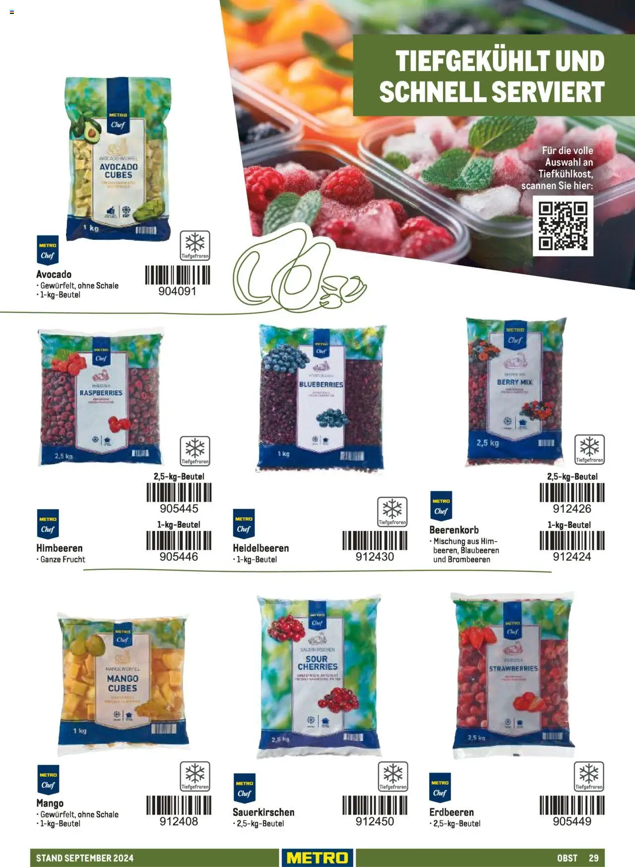 Metro  Sortimentskatalog Lieferservice – gültig ab 17.09.2024 | Seite: 29 | Produkte: Heidelbeeren, Obst, Mango, Blaubeeren