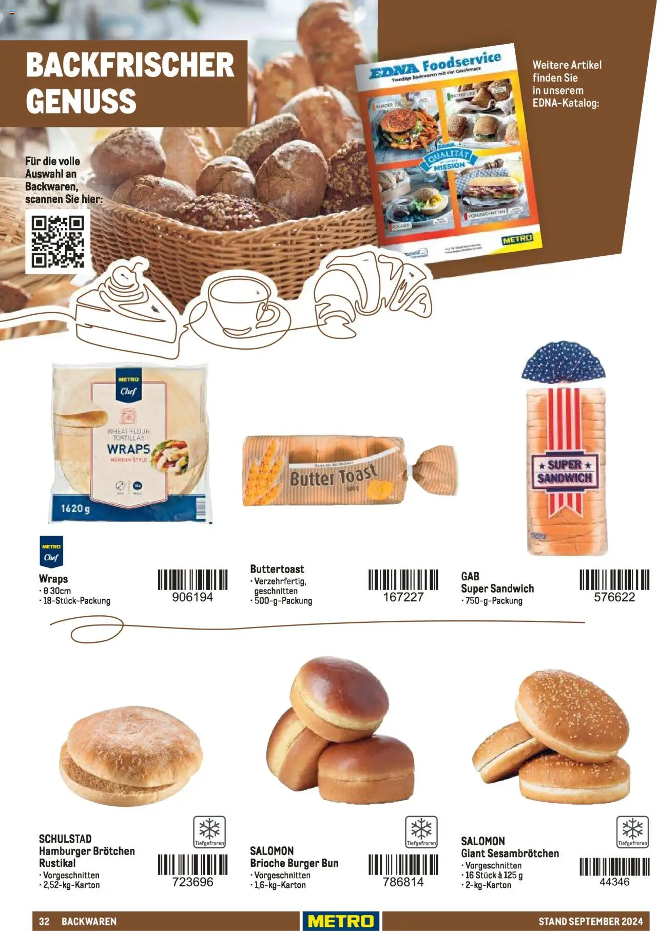 Metro  Sortimentskatalog Lieferservice – gültig ab 17.09.2024 | Seite: 32 | Produkte: Butter, Toast, Burger, Burger bun