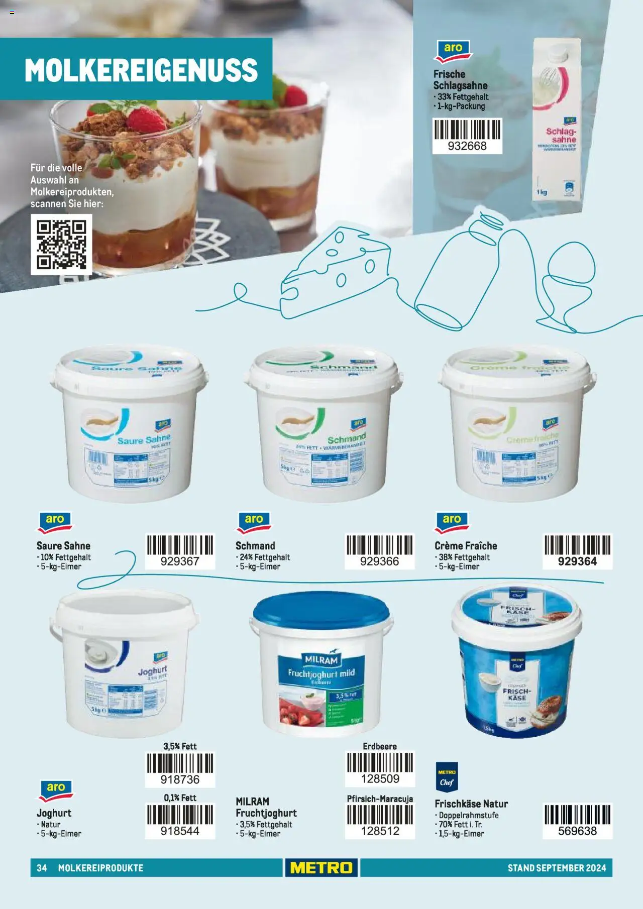 Metro  Sortimentskatalog Lieferservice – gültig ab 17.09.2024 | Seite: 34 | Produkte: Joghurt, Creme, Milram, Frischkase
