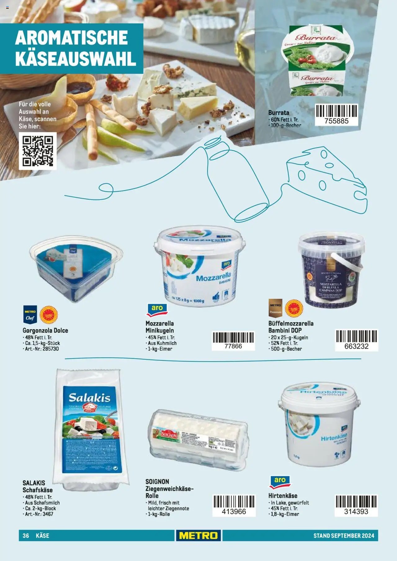 Metro  Sortimentskatalog Lieferservice – gültig ab 17.09.2024 | Seite: 36 | Produkte: Käse, Burrata, Salakis, Schafskase