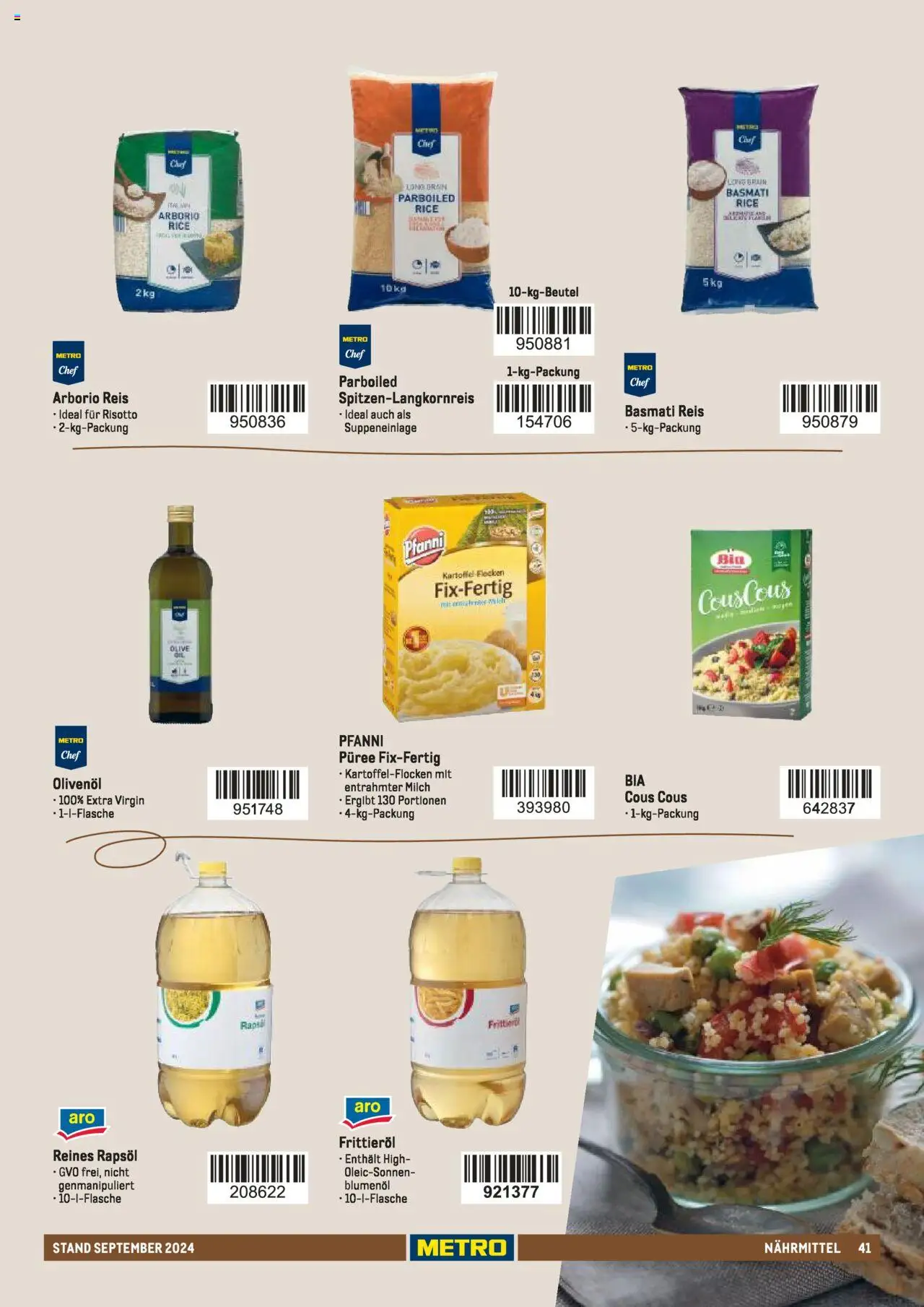 Metro  Sortimentskatalog Lieferservice – gültig ab 17.09.2024 | Seite: 41 | Produkte: Milch, Rapsöl, Reis, Flocken