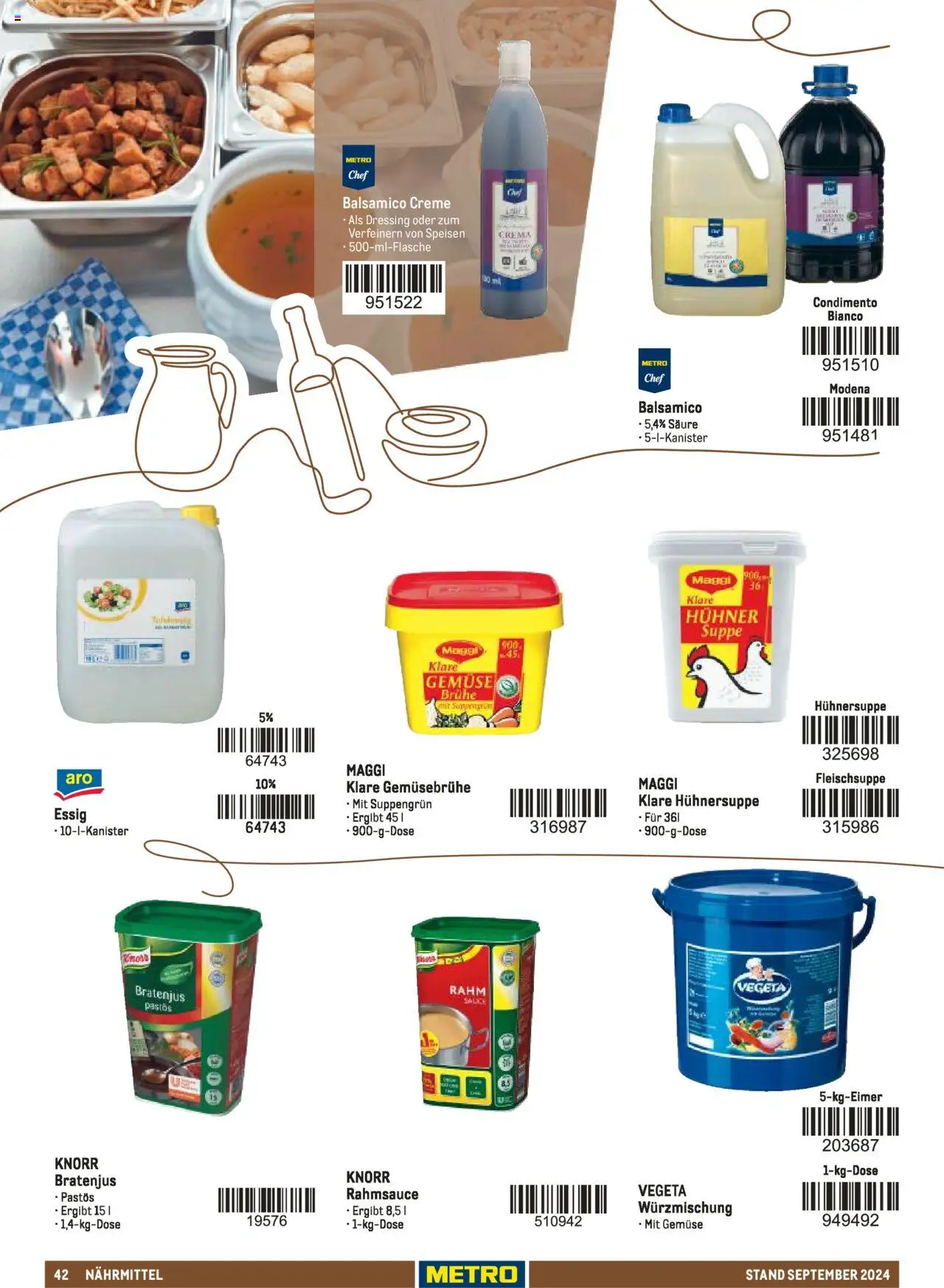 Metro  Sortimentskatalog Lieferservice – gültig ab 17.09.2024 | Seite: 42 | Produkte: Balsamico, Essig, Dressing, Knorr