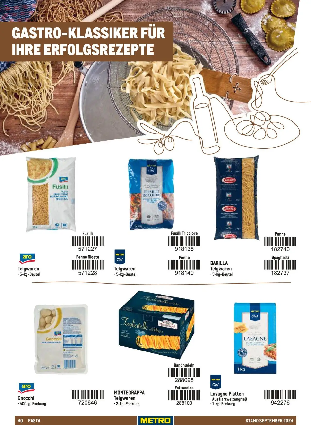 Metro  Sortimentskatalog Lieferservice – gültig ab 17.09.2024 | Seite: 40 | Produkte: Barilla, Pasta
