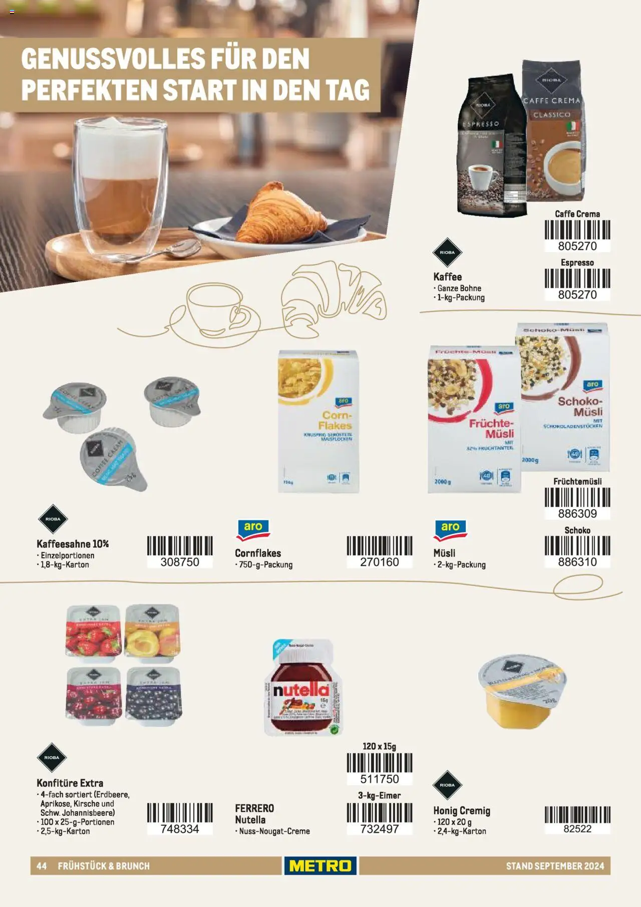 Metro  Sortimentskatalog Lieferservice – gültig ab 17.09.2024 | Seite: 44 | Produkte: Musli, Kaffee, Nutella