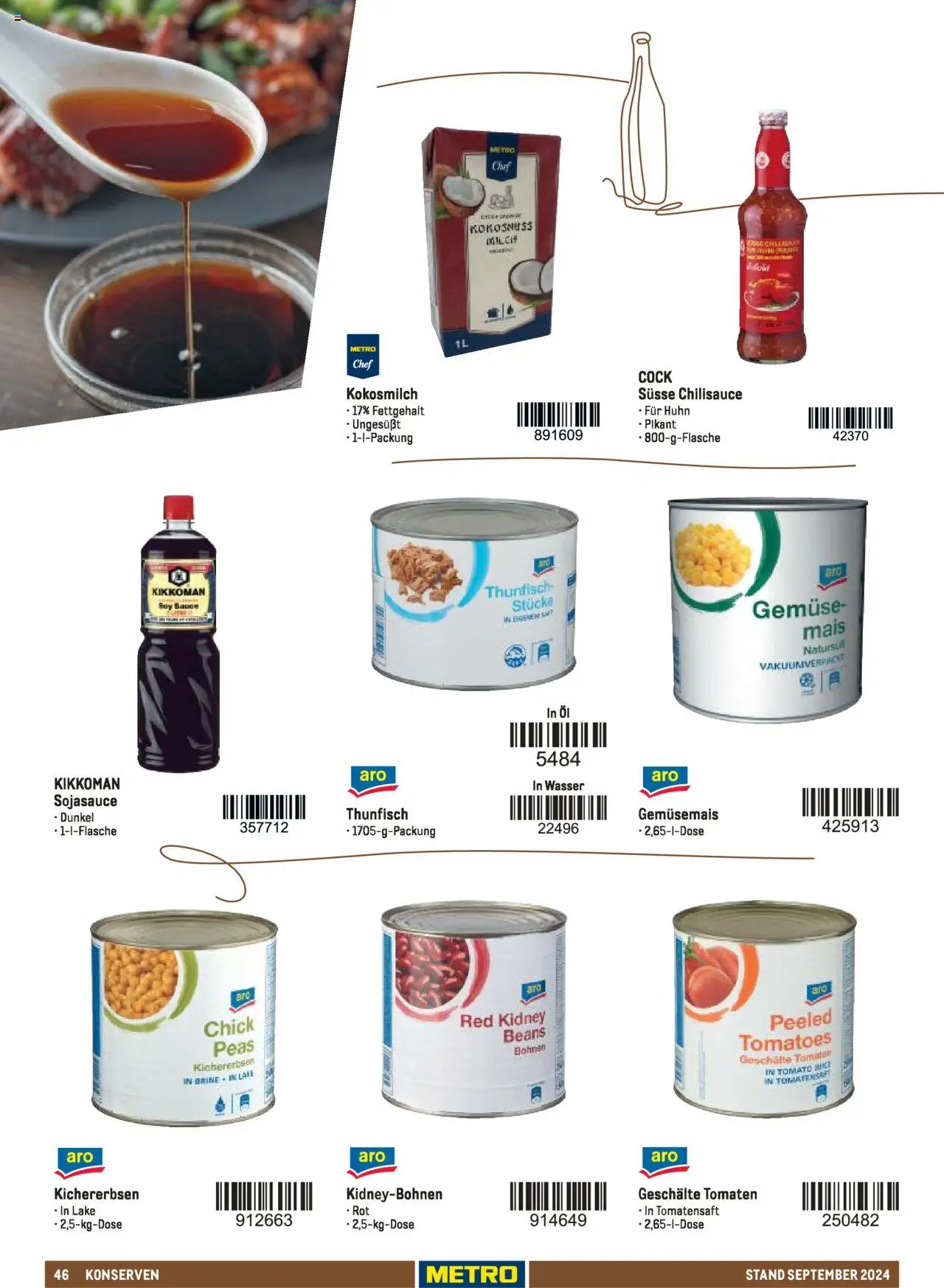 Metro  Sortimentskatalog Lieferservice – gültig ab 17.09.2024 | Seite: 46 | Produkte: Milch, Thunfisch, Wasser, Gemüse