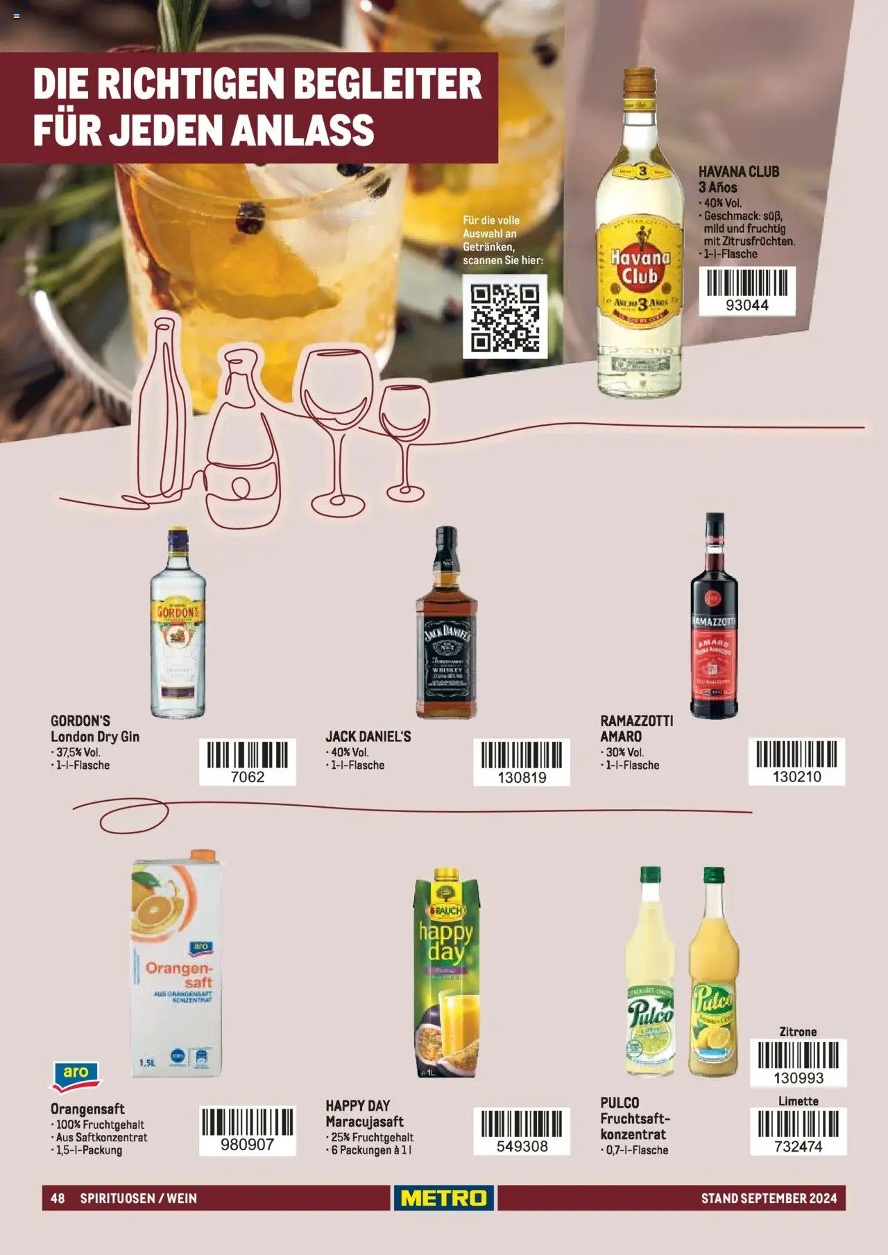 Metro  Sortimentskatalog Lieferservice – gültig ab 17.09.2024 | Seite: 48 | Produkte: Jack Daniel's, Gin, Whiskey, Ramazzotti