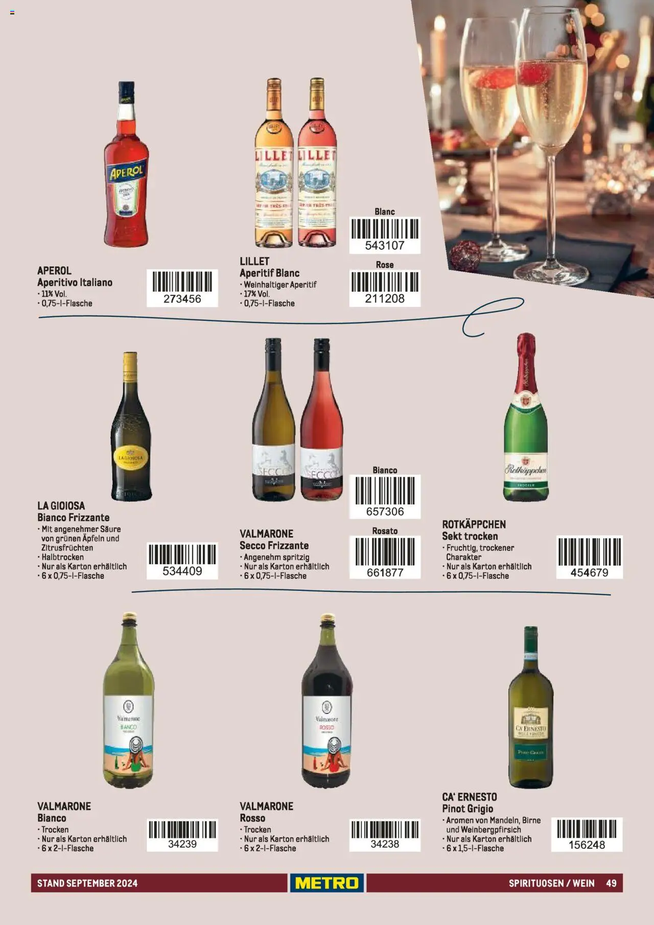 Metro  Sortimentskatalog Lieferservice – gültig ab 17.09.2024 | Seite: 49 | Produkte: Sekt, Birne, Aperol, Wein