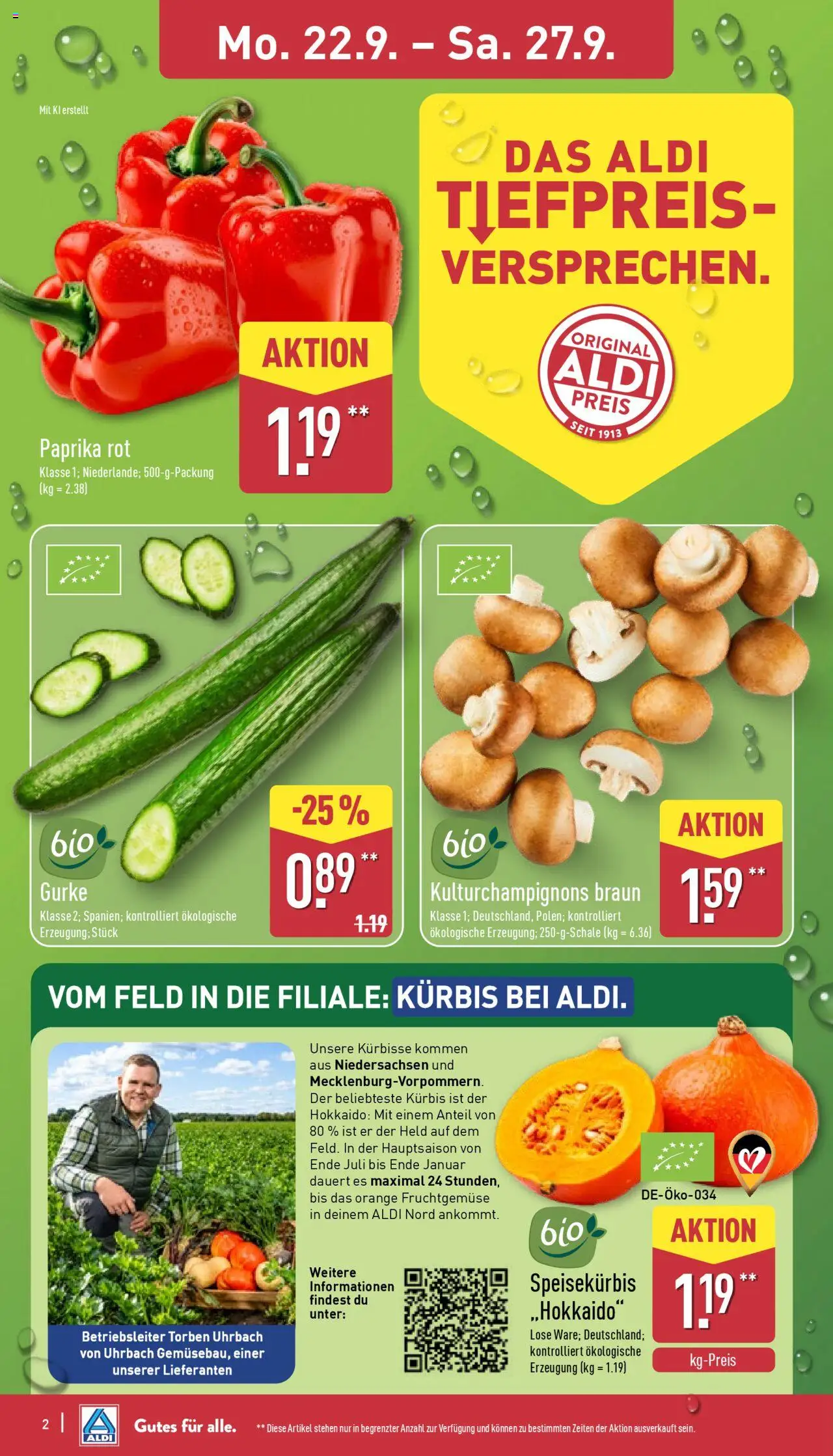 Aldi Prospekt 	 – gültig ab 22.09.2025 | Seite: 6 | Produkte: Paprika rot, Paprika, Kürbis