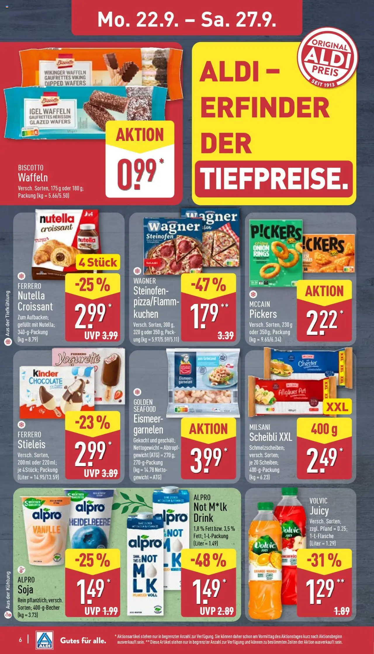 Aldi Prospekt 	 – gültig ab 22.09.2025 | Seite: 10 | Produkte: Garnelen, McCain, Nutella, Volvic