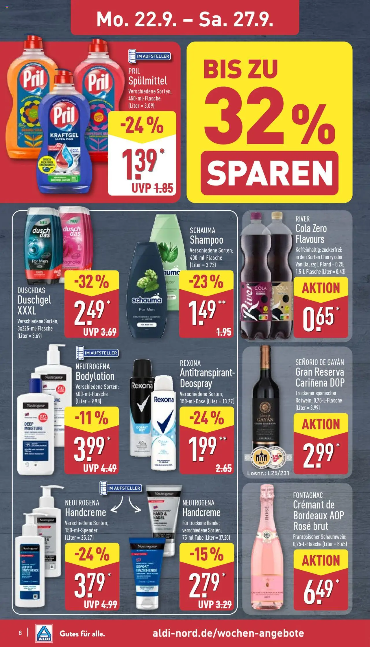 Aldi Prospekt 	 – gültig ab 22.09.2025 | Seite: 12 | Produkte: Handcreme, Duschdas, Deospray, Pril