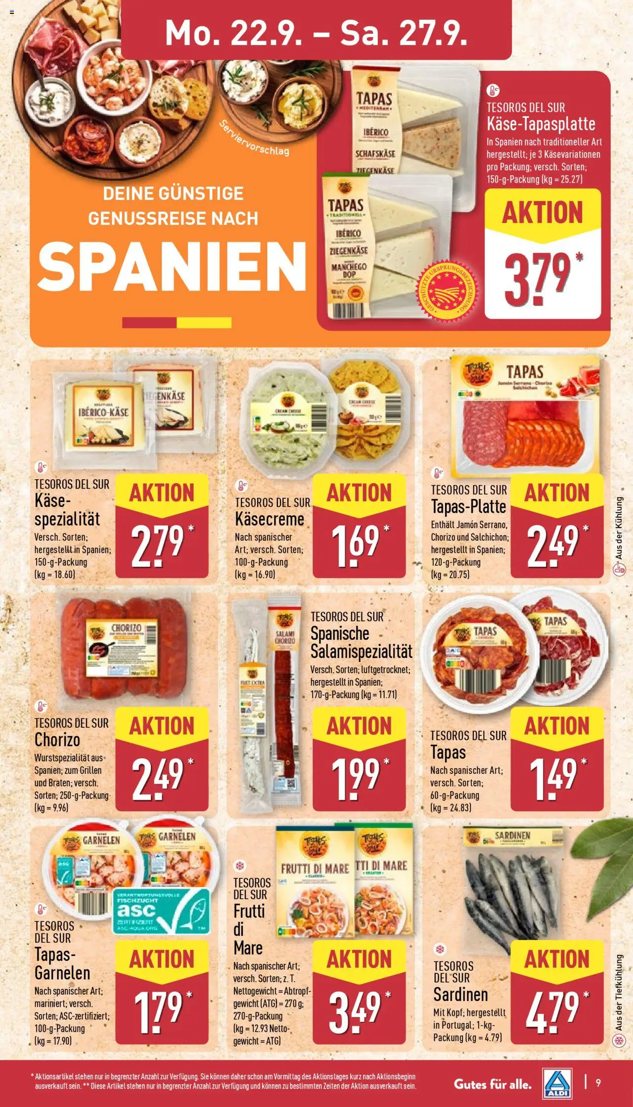 Aldi Prospekt 	 – gültig ab 22.09.2025 | Seite: 13 | Produkte: Gewicht, Käse, Salami, Schafskase