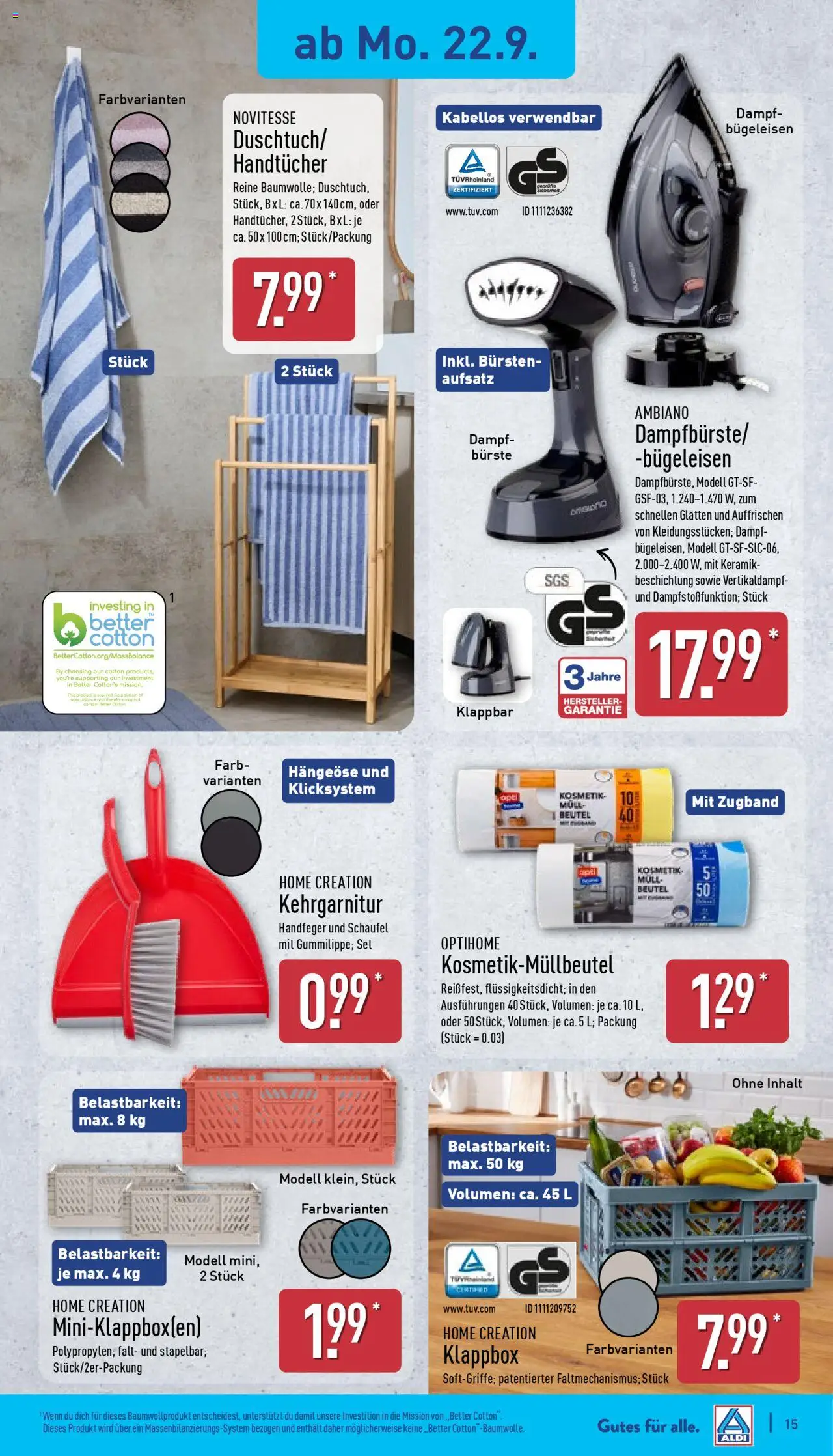 Aldi Prospekt 	 – gültig ab 22.09.2025 | Seite: 19 | Produkte: Bügeleisen, Bürste, Home creation