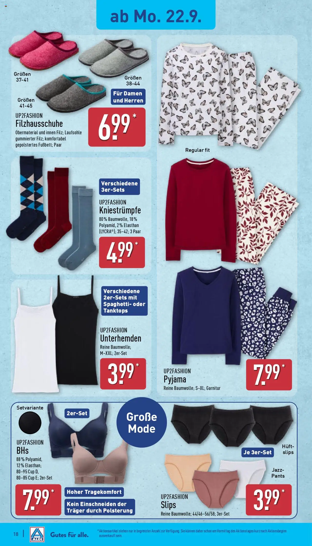 Aldi Prospekt 	 – gültig ab 22.09.2025 | Seite: 22 | Produkte: Up2fashion, Kniestrümpfe, Pyjama