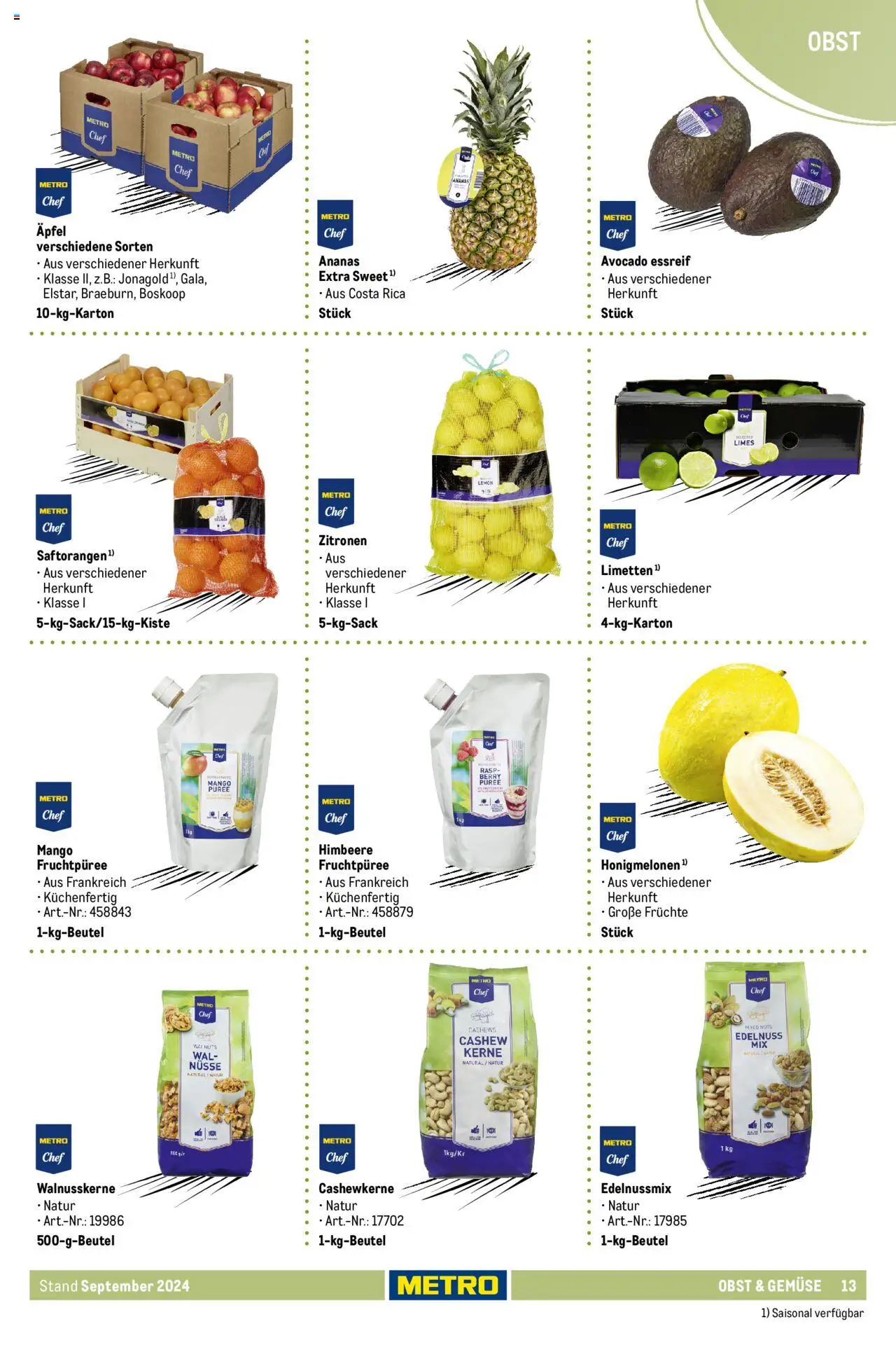 Metro  Eigenmarkensortiment – gültig ab 19.09.2024 | Seite: 13 | Produkte: Äpfel, Ananas, Avocado, Nüsse
