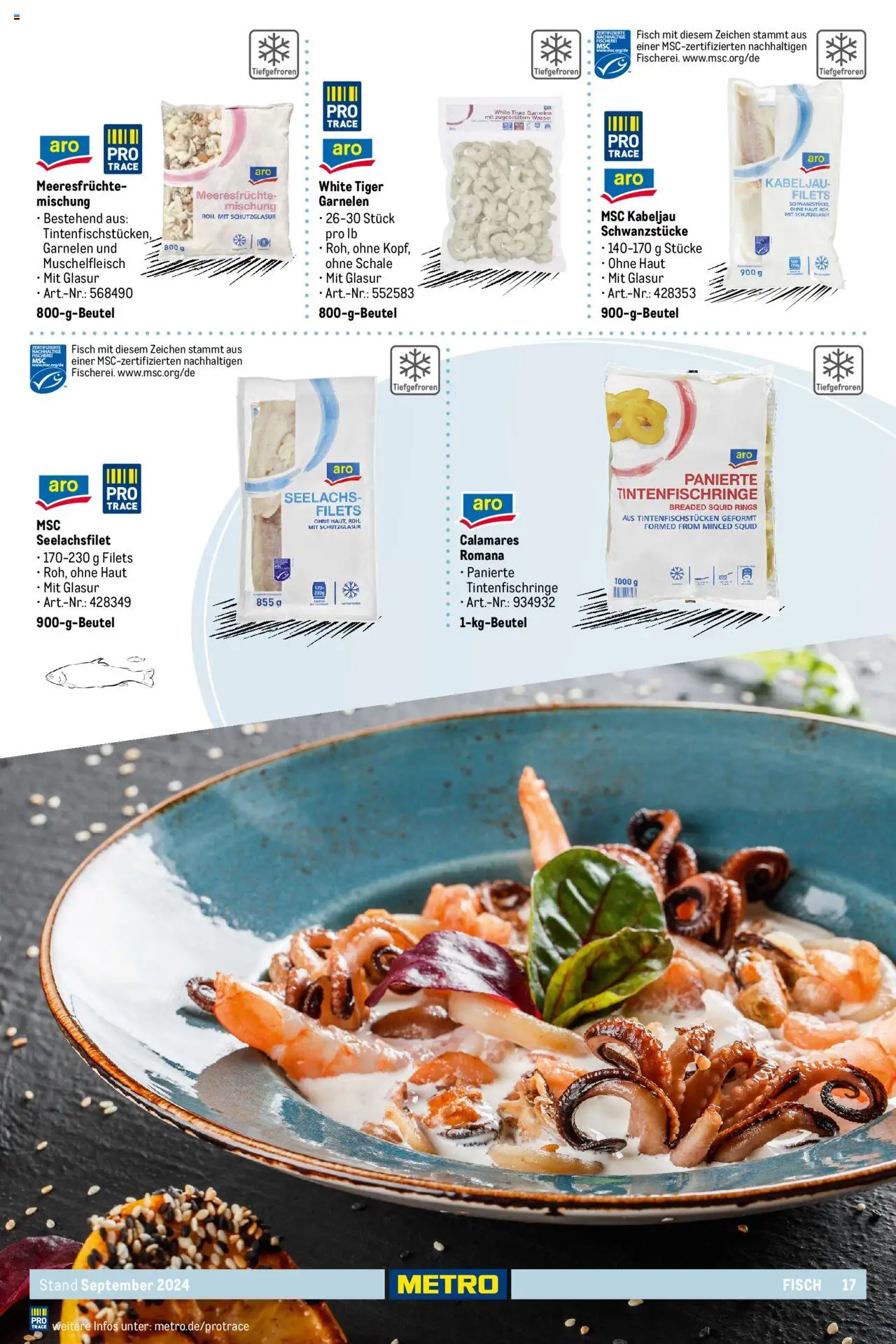 Metro  Eigenmarkensortiment – gültig ab 19.09.2024 | Seite: 17 | Produkte: Garnelen, Fisch, Wasser, Meeresfrüchte