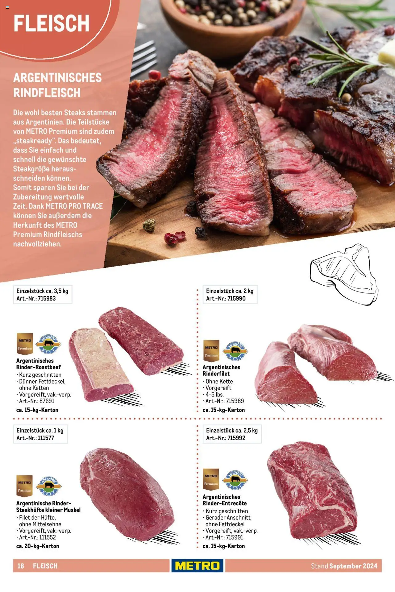 Metro  Eigenmarkensortiment – gültig ab 19.09.2024 | Seite: 18 | Produkte: Rinderfilet, Rindfleisch, Fleisch